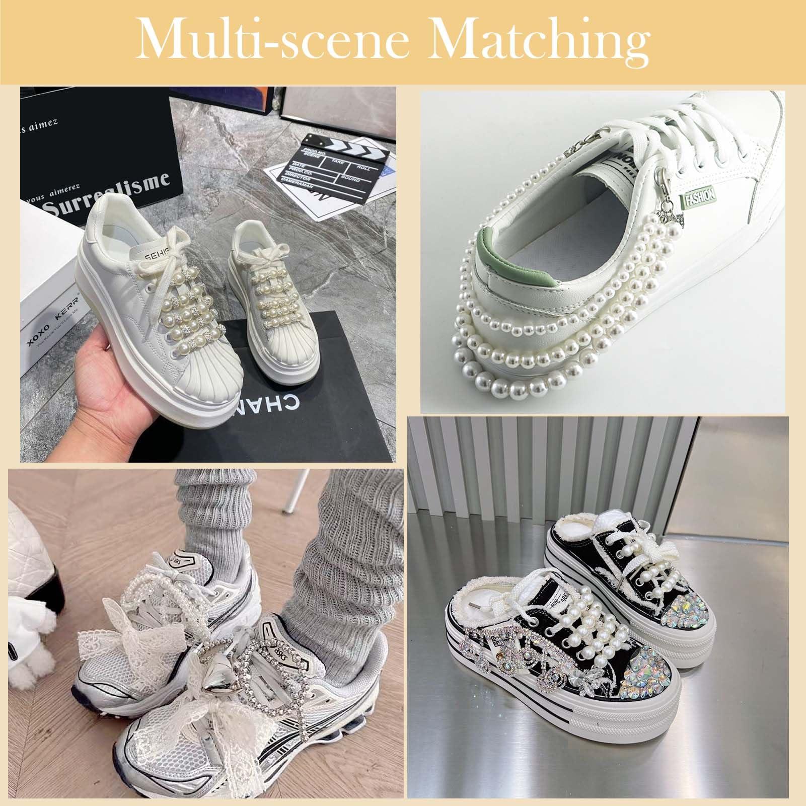 Lospfo 44PCS Shoe Charms for Sneakers Rhinestone Charms for Women Peals Beaded Chain for Shoes DIY Cute Bow/Clips/Jewelry/Pins Shoelace Charms Decoration Shoe Accessories for Gift - Image 4
