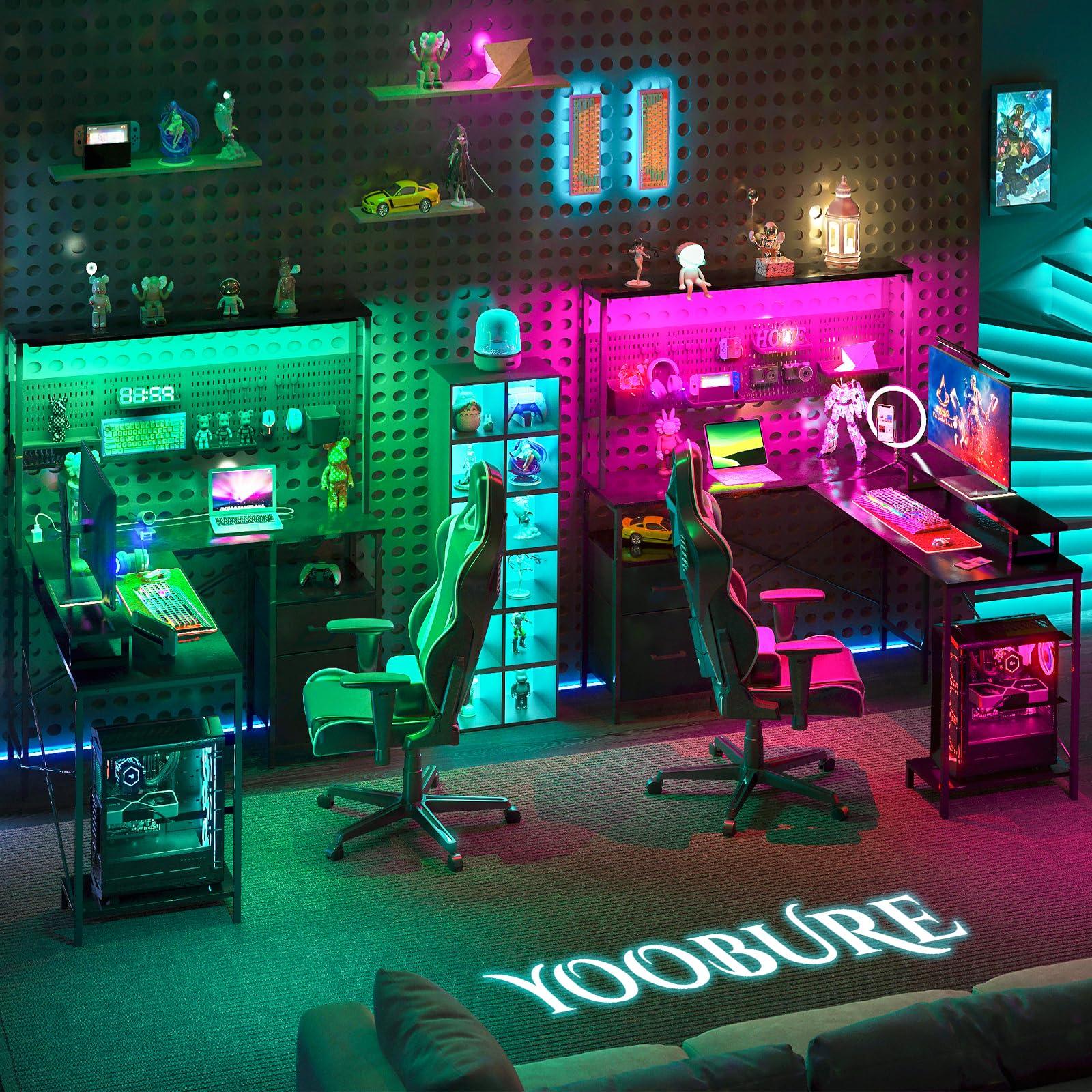 Yoobure L Shaped Desk with Pegboard, Reversible Computer Desk with Drawers & Storage Shelves, Gaming Desk with LED Lights & Power Outlets, Office Desk with Monitor Stand Corner Desk Home Office Desks - Image 4