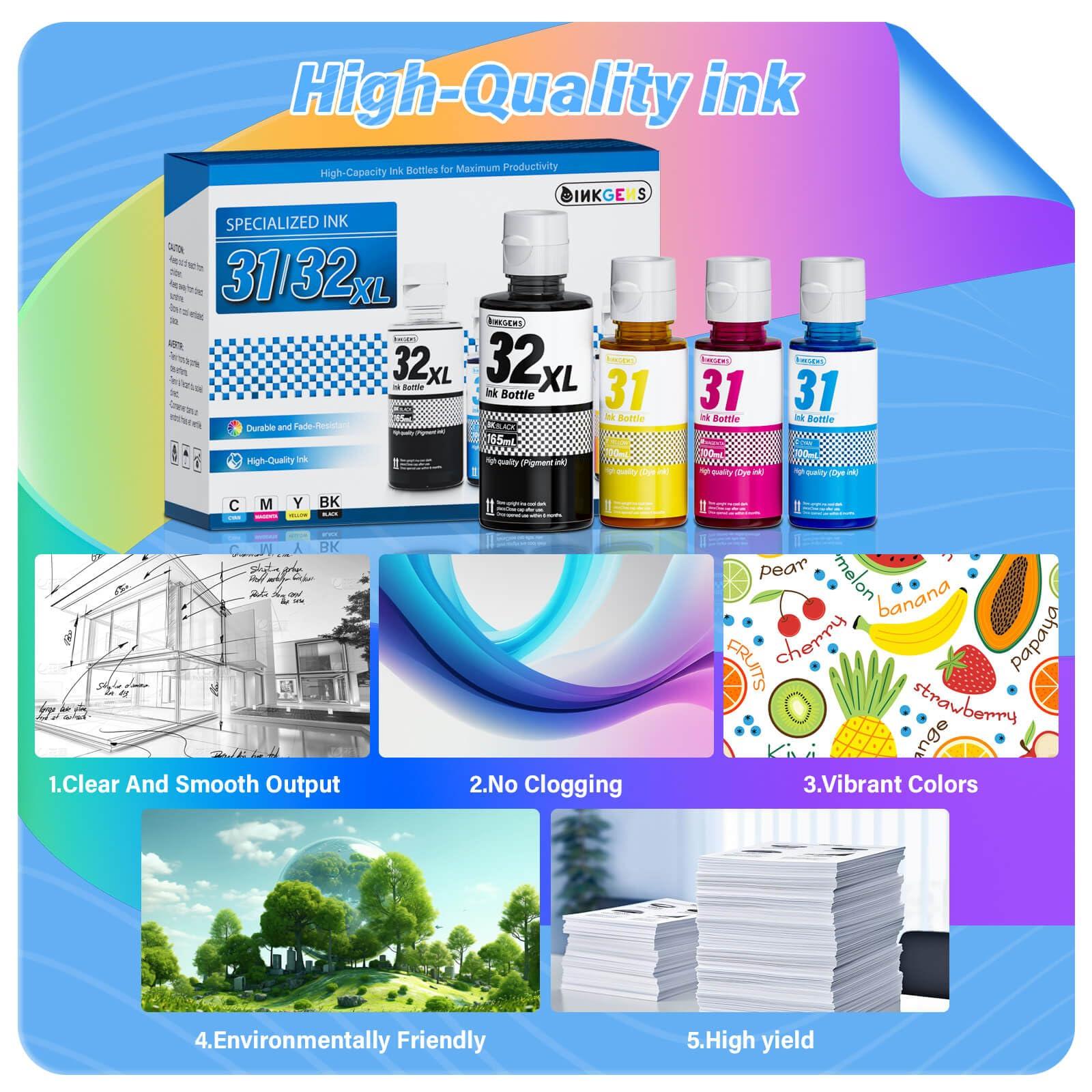 31 32XL Ink Bottle Set Refill for HP Smart Tank 5000 7301 651 7001 7602 6001 551 5101 7300 5102 7302 7601 6002 5103 755 757 Printer, Black CMY - Image 4
