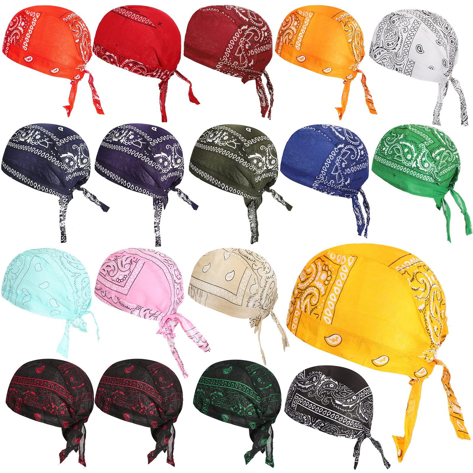Xaatren 18 Pieces Do Rag Skull Cap Paisley Pattern Bandanna Biker Head Wraps Quick-Drying Hats, Sweat Wicking Beanie for Men and Women, Multicolor, 4XL