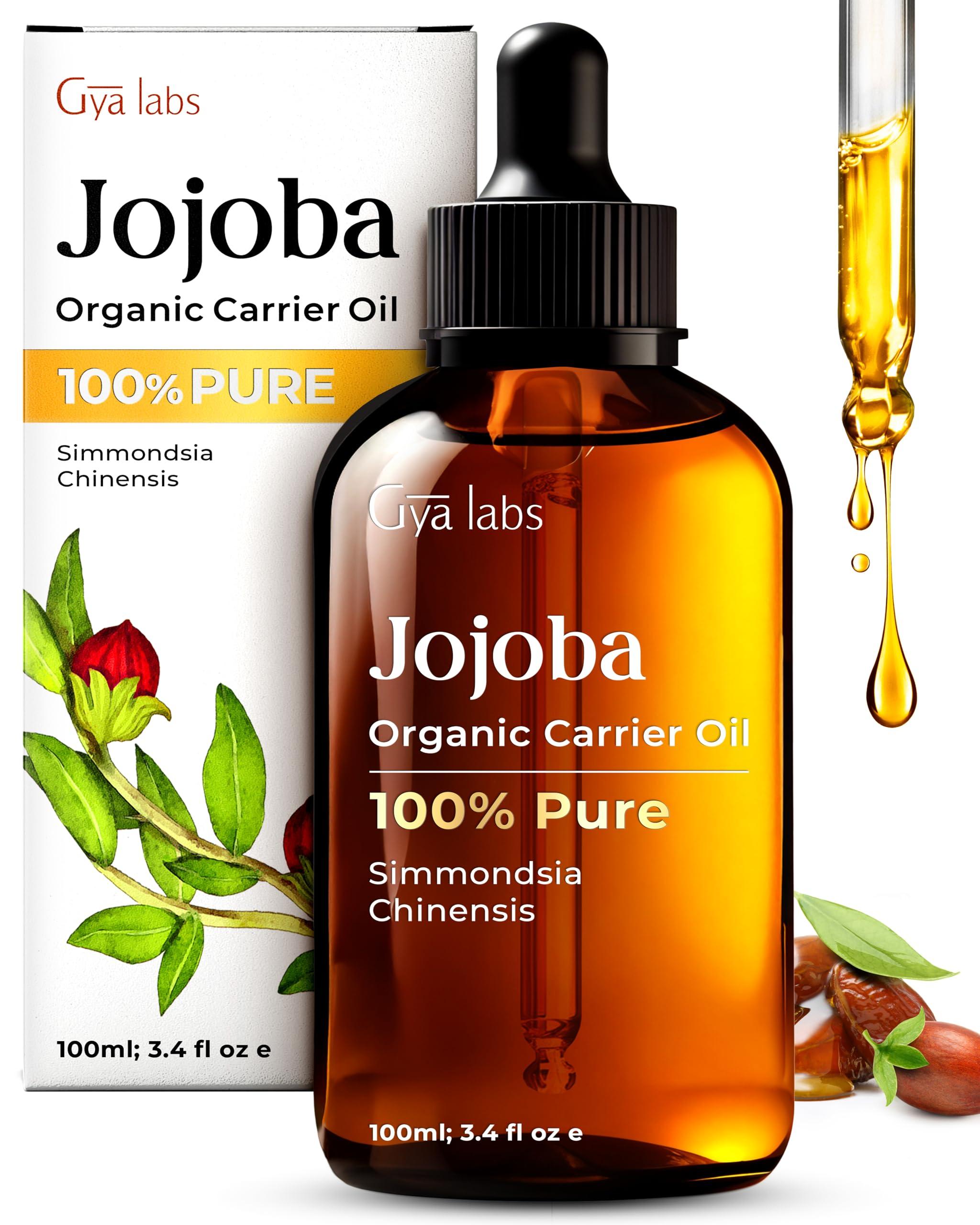 Gya Labs Organic Jojoba Oil for Hair & Skin - 100% Pure Natural Unrefined Jojoba Carrier Oil for Body, Ear Stretch, Nails, Makeup Remover & Facial Moisturizer (3.4 Fl Oz)