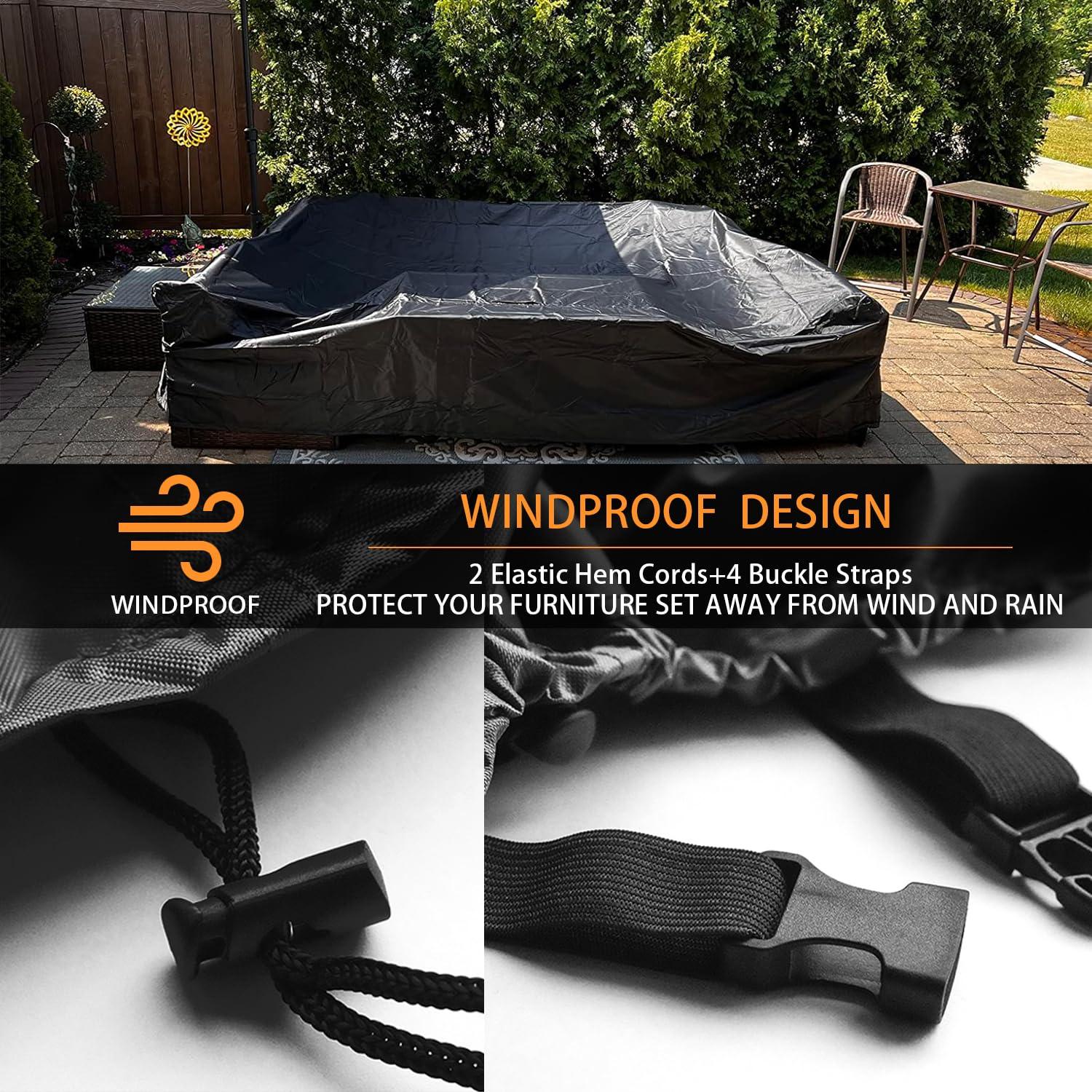 CKCLUU Patio Furniture Set Cover Outdoor Sectional Sofa Set Covers Outdoor Table and Chair Set Covers Water Resistant Large 315cm L x 160 cm W x 74 cm H - Image 4