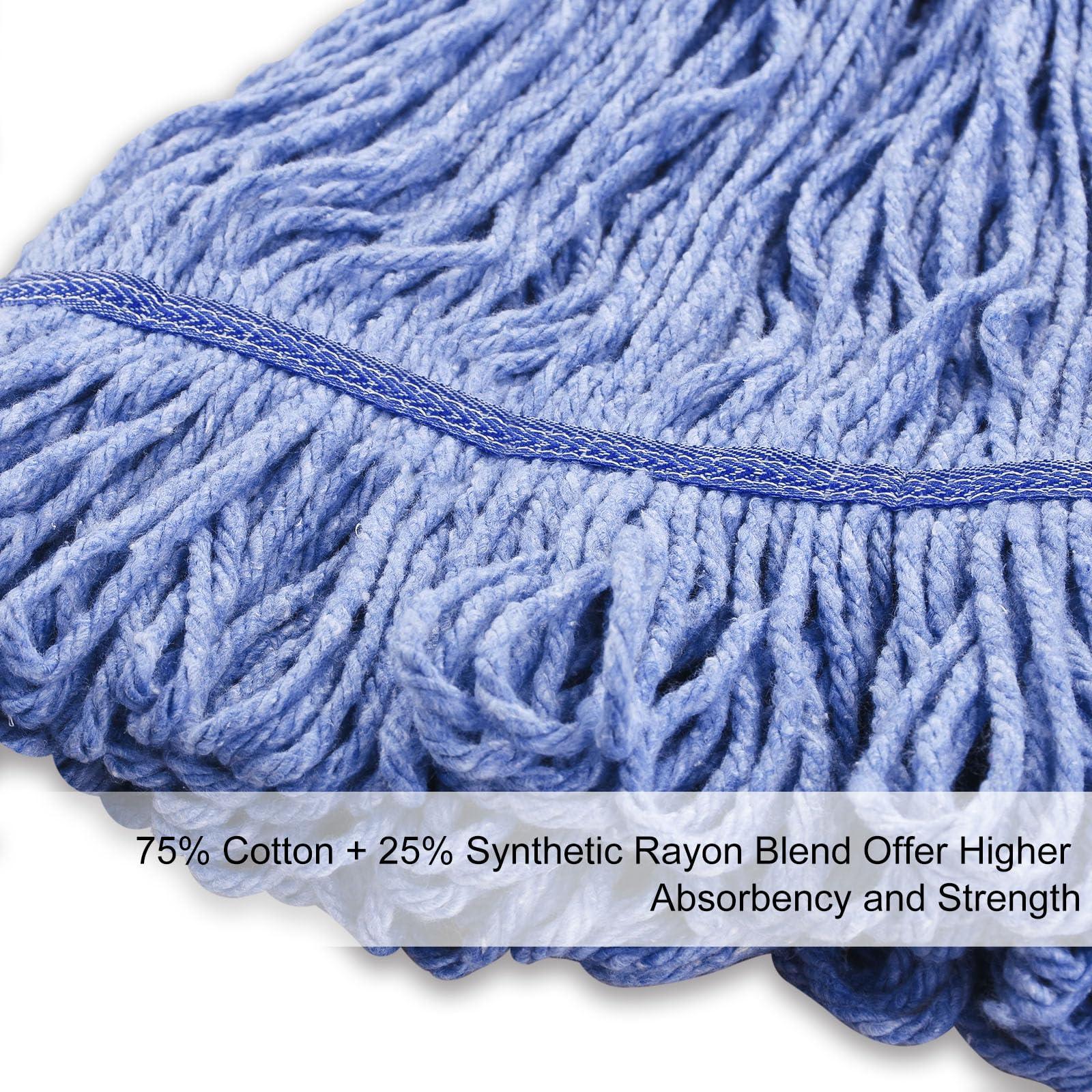 GRAREND Mop Head Replacement for Heavy Duty Commercial Mops for Floor Cleaning, Wet Industrial Blue Cotton Looped End String Head Refill (Pack of 4) - Image 7