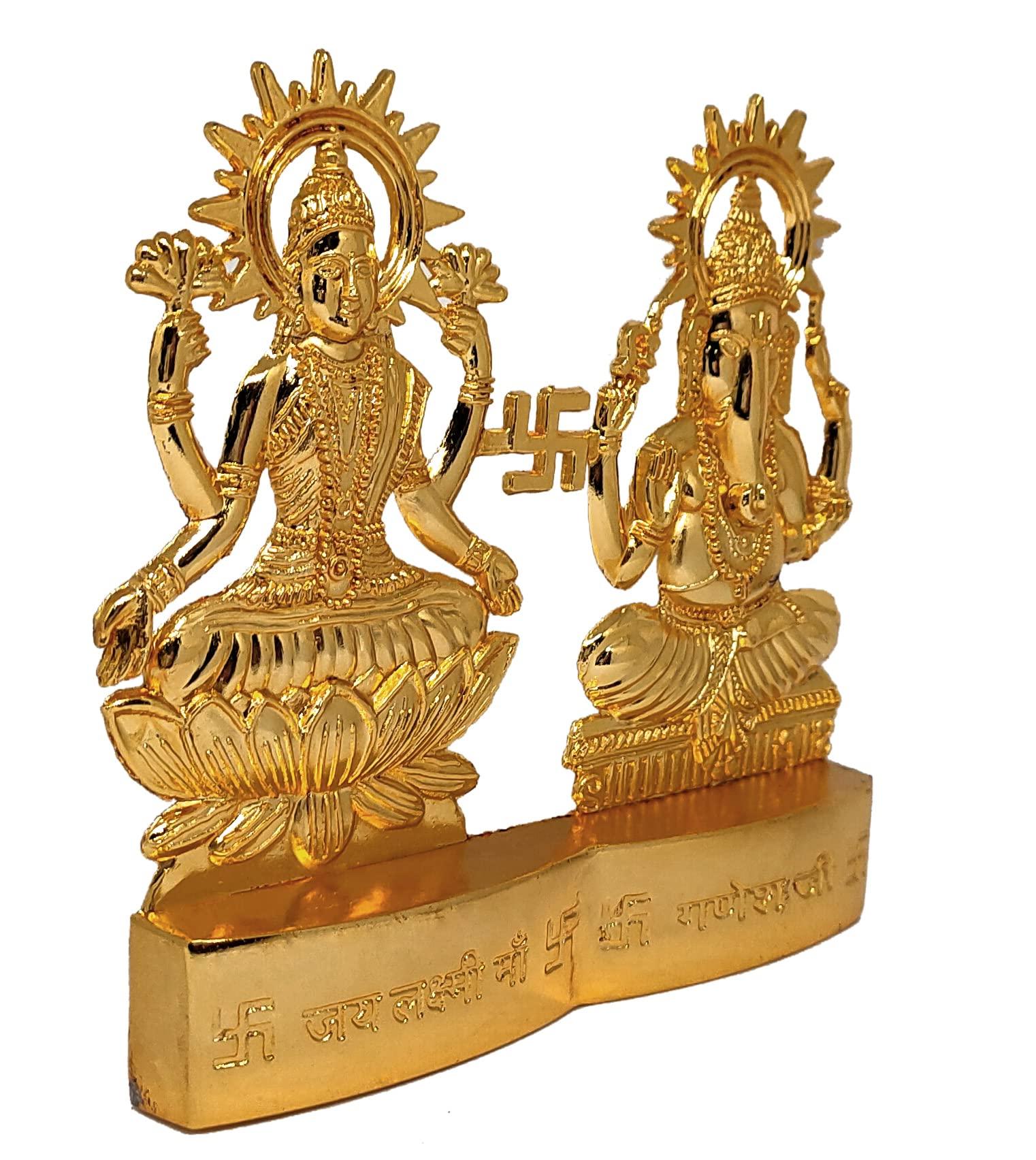 SATVIK 4 inch Lakshmi Ganesha Statue Metal Figurine Laxmi Ganesh Idol Murti Set for Hindu Pooja for Home Mandir Indian Diwali Puja Pujan Decoration. Indian Housewarming Return Gift Items Luxmi idol - Image 4