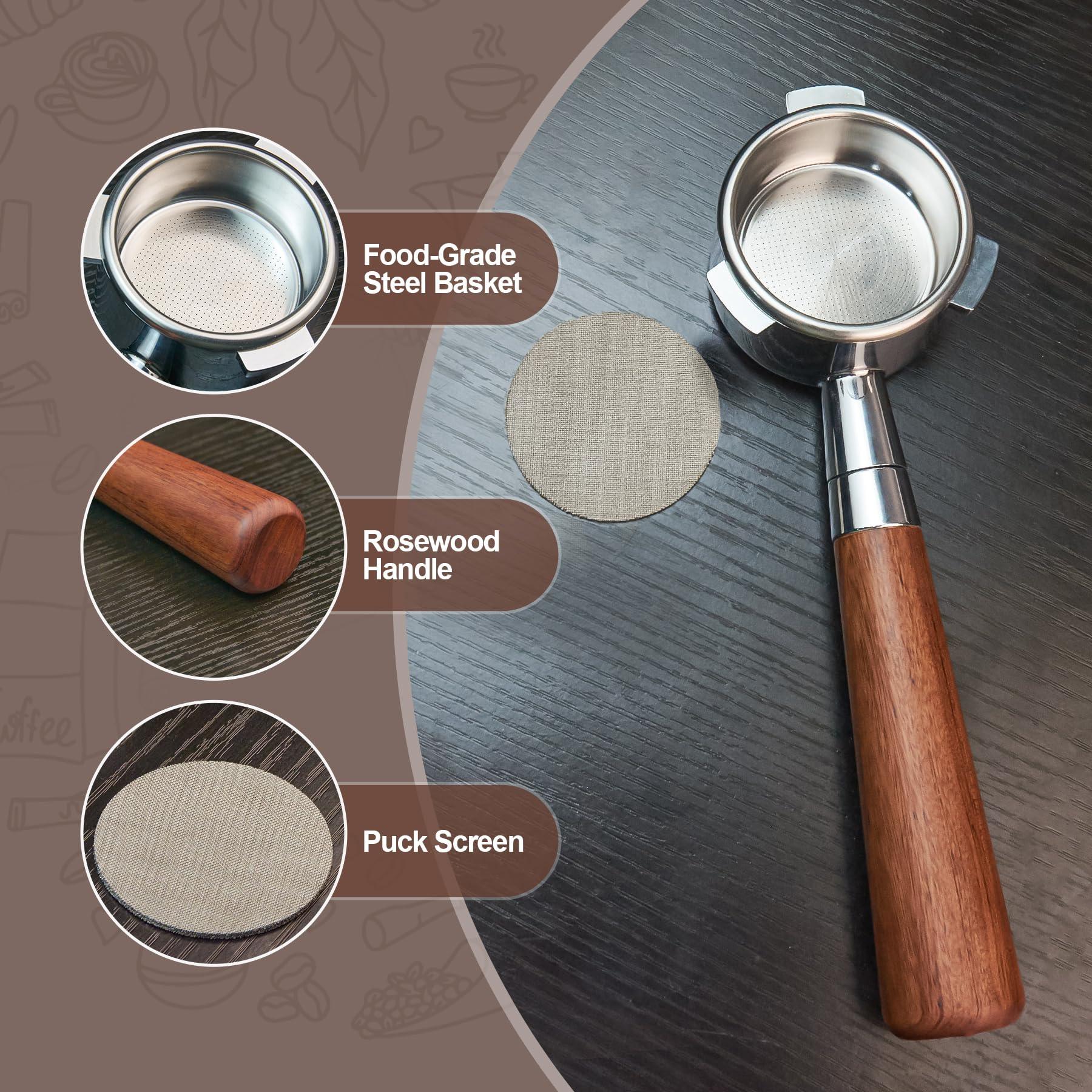 stochastic box 54 mm Bottomless Portafilter with Puck Screen, 3 Ears Espresso Portafilter Compatible with Breville Barista Express Machines,Stainless Steel Porta filter and Rosewood Handle - Image 7