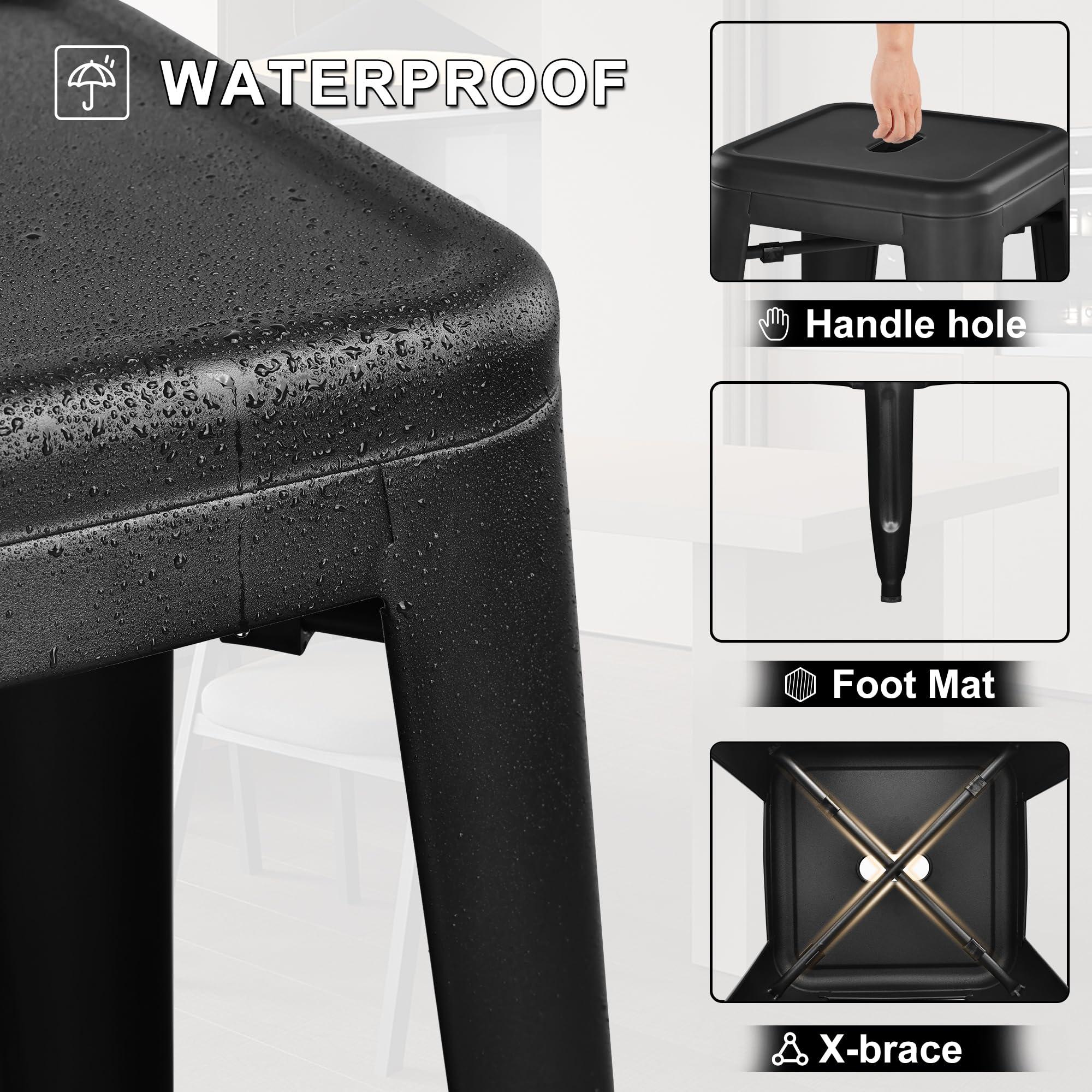 Elevon 30 Inches Metal Bar Stools, High Backless Stools, Indoor Outdoor Stackable Kitchen Stools, Set of 4, Black - Image 4