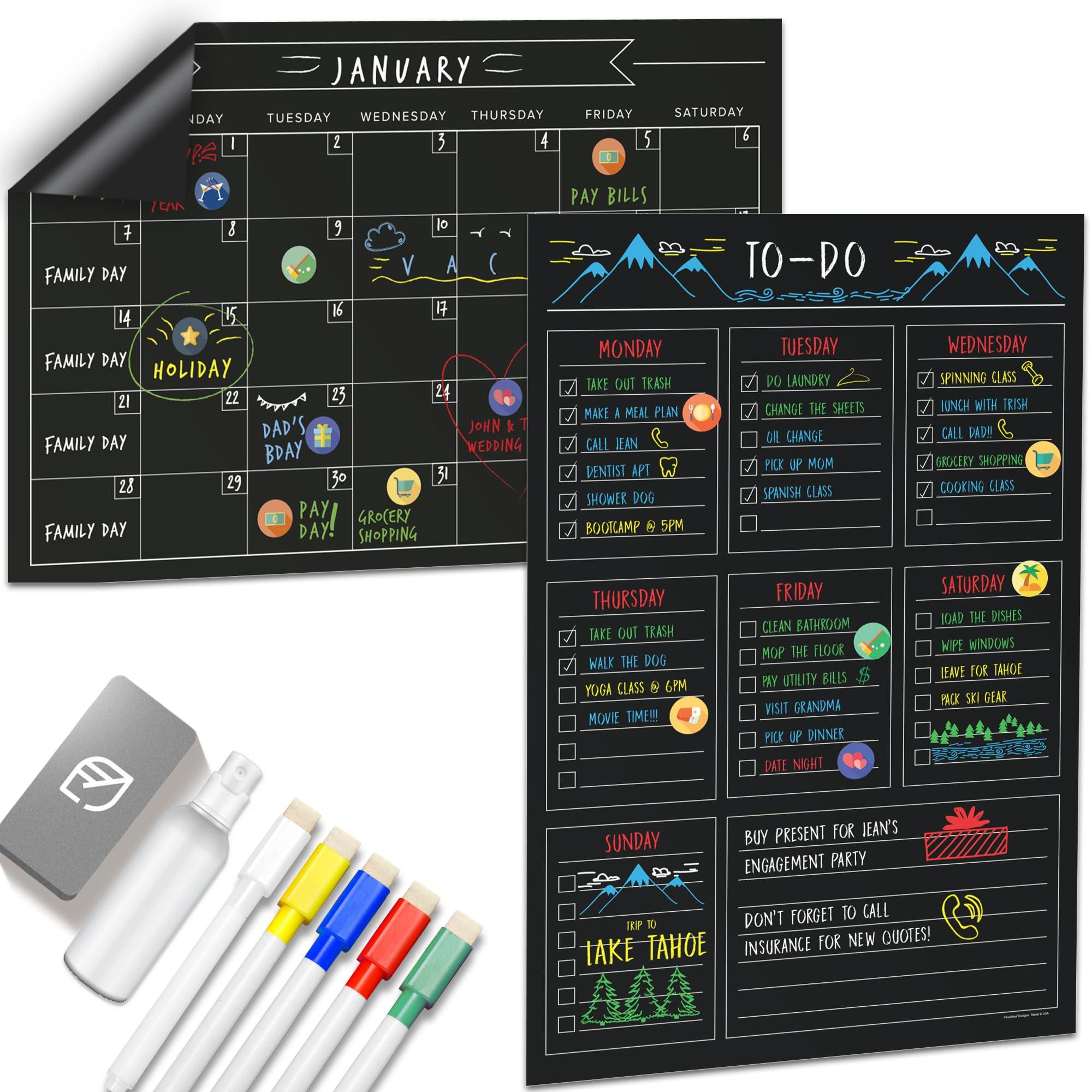 Magnetic Chalkboard Calendar for Fridge - [11" x 17"] - Large Reusable Refrigerator Magnet Calendar - Ideal Kitchen Menu Organizer & Vision Board for Efficient Planning