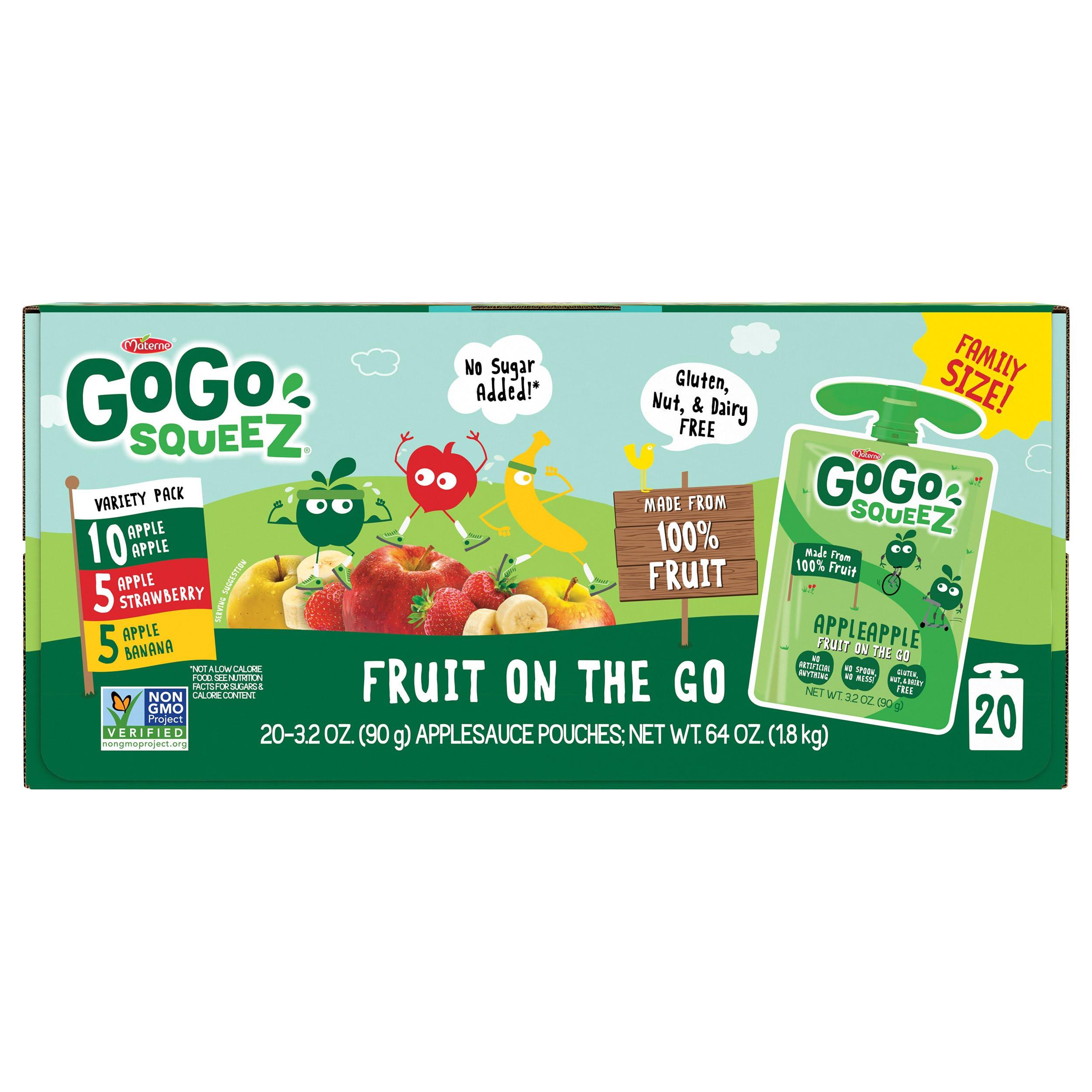 GoGo squeeZ Applesauce and Fruit Puree Variety Pack, Apple, Banana & Strawberry, 3.2 oz (Pack of 20), Unsweetened Fruit Snacks for Kids, Gluten Free, Nut Free and Dairy Free, BPA Free Pouches - Image 3