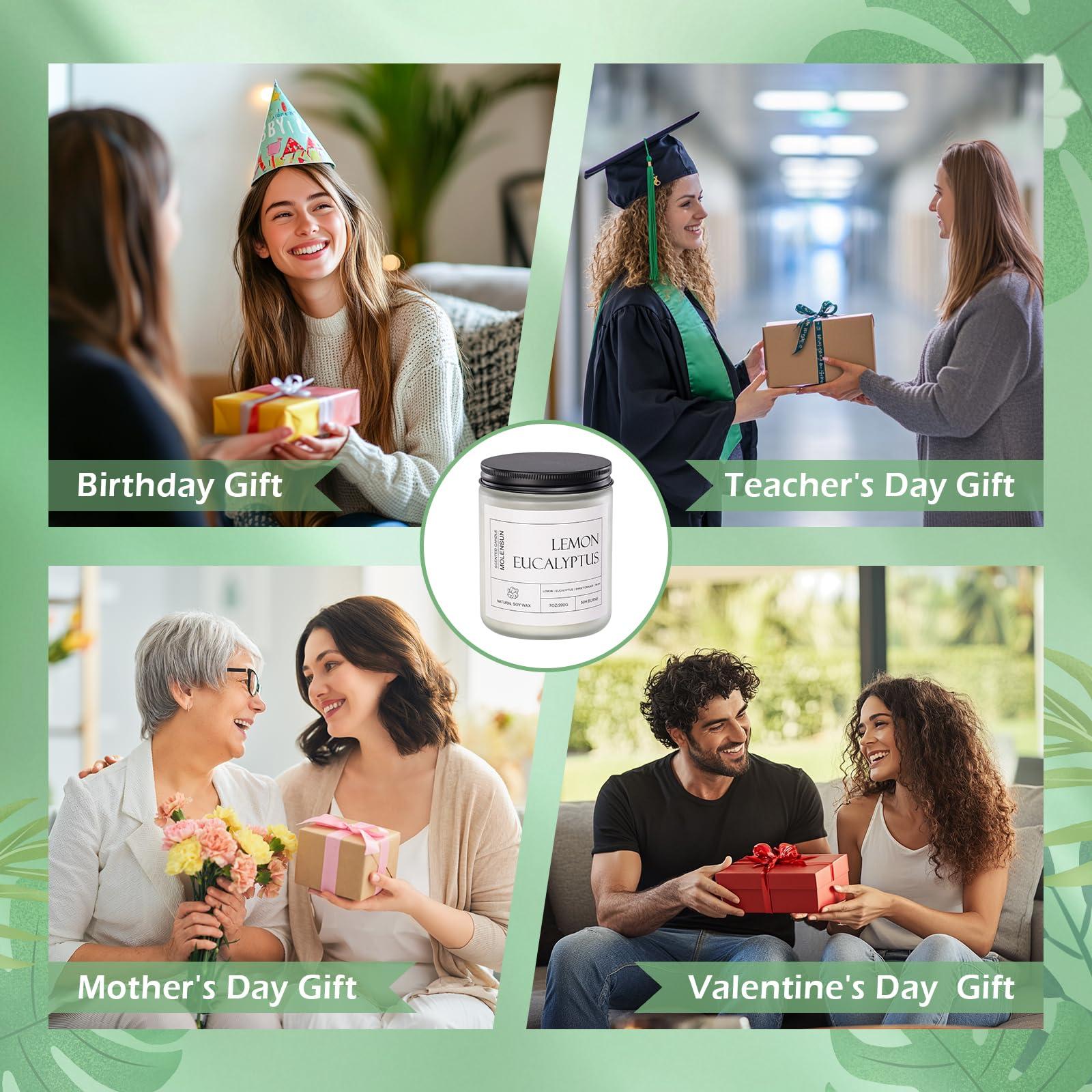 Molensun Lemon Eucalyptus Scented Candles, Mother's Day Gifts, Aromatherapy Jar Candle, 7 oz Long Lasting Candles, Soy Wax Candle Gift for Women - Image 5