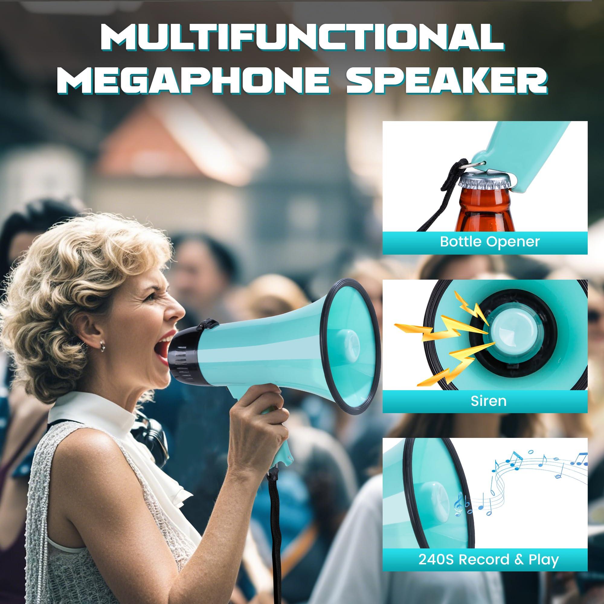 MyMealivos Portable Megaphone Bullhorn 20 Watt Power Megaphone Speaker Voice and Siren/Alarm Modes with Volume Control and Strap (Teal)… - Image 3