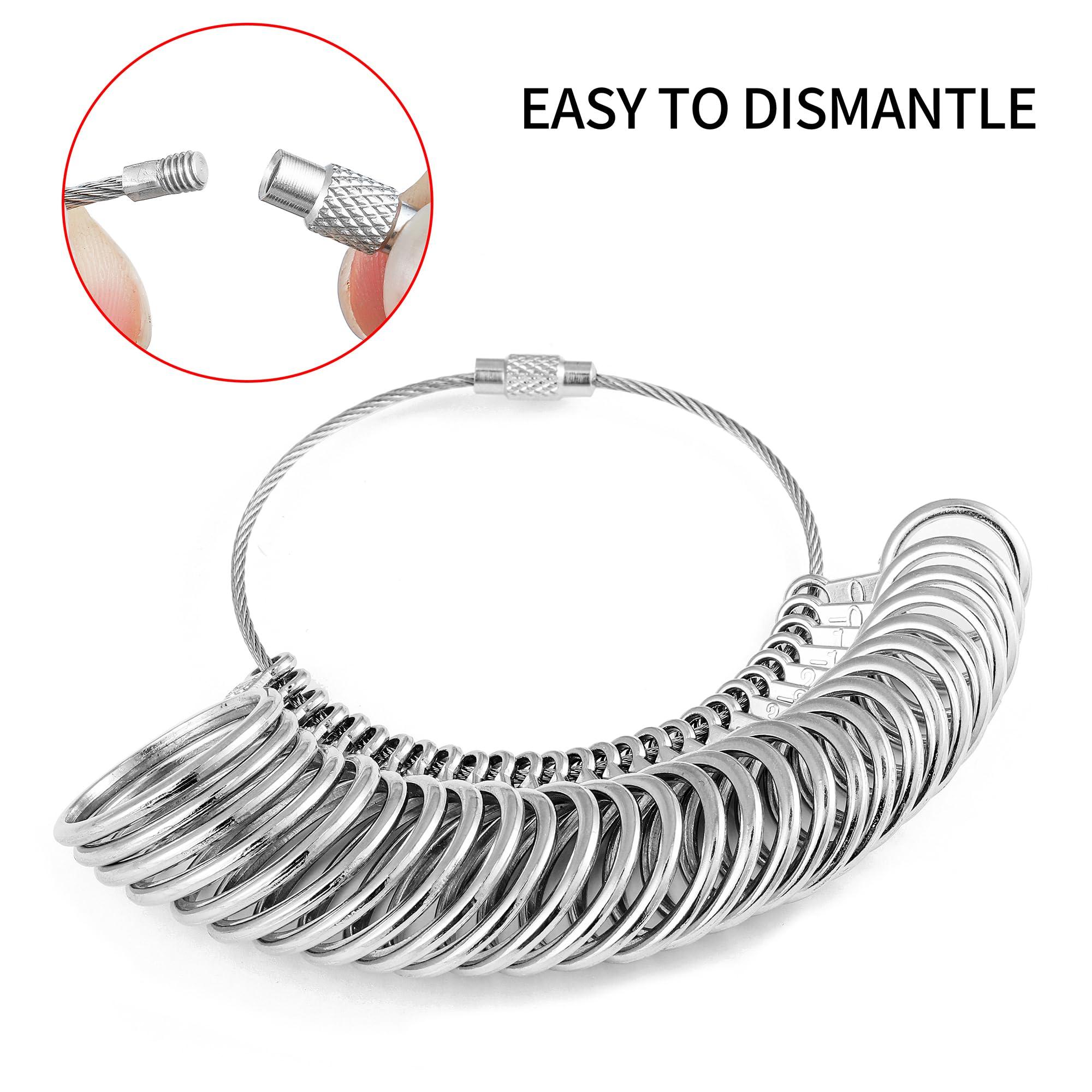 Bflaae Ring Sizer Measuring Tool Kit, 27 PCS Stainless Steel Measuring Ring Tool, US Ring Size 0-13 with Half Size, 2 PCS Reusable Finger Size Tape with Magnified Glass 1-17 USA Rings Size - Image 5