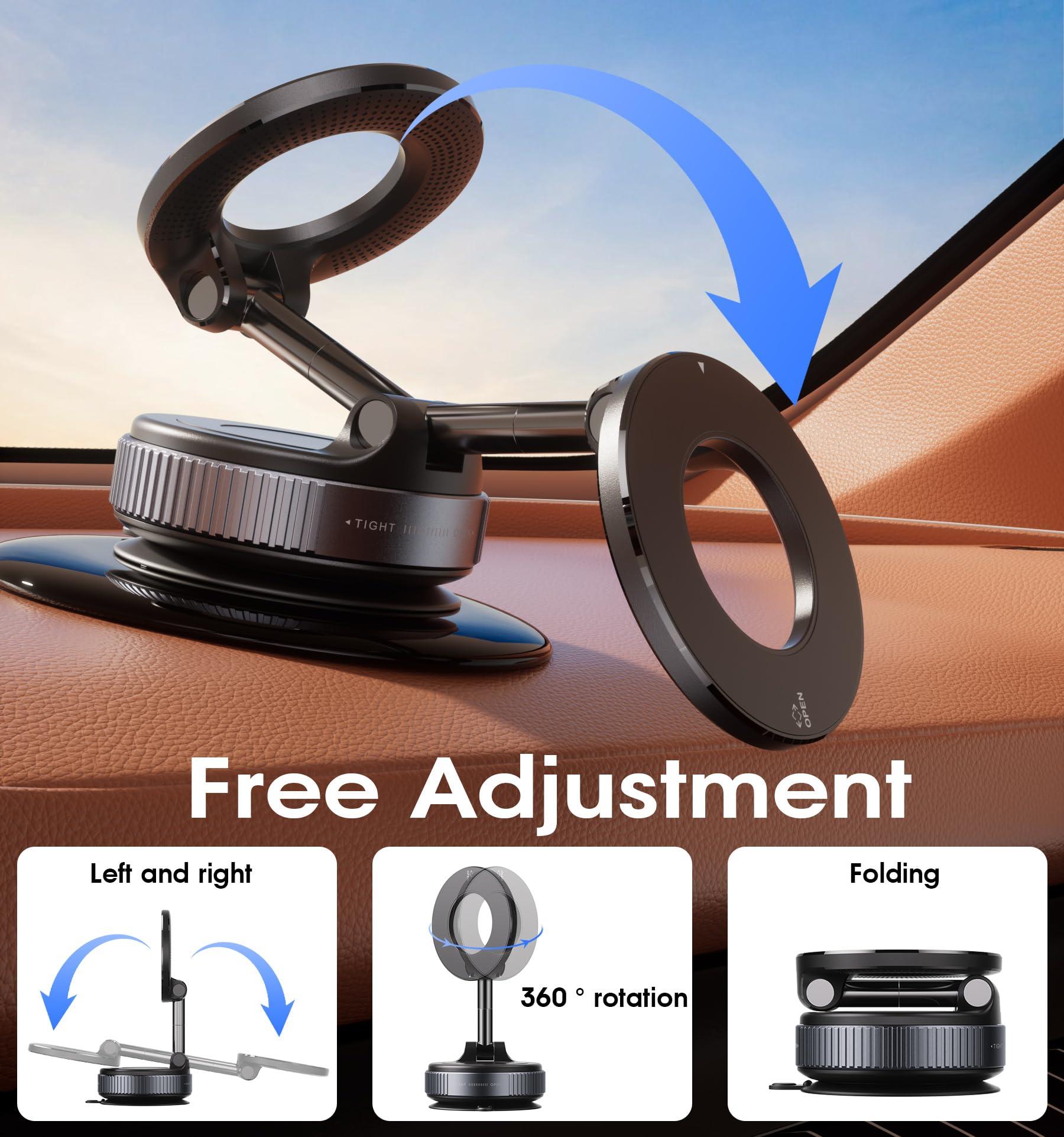 REOKILY 2026 Upgraded Vacuum Magnetic Car Phone Holder 360° Reinforced 96LBS Ultra Suction Cup Phone Mount for MagSafe Cell Phone Holders for Your Car/Gym/Mirror Mount for iPhone & Android - Image 5