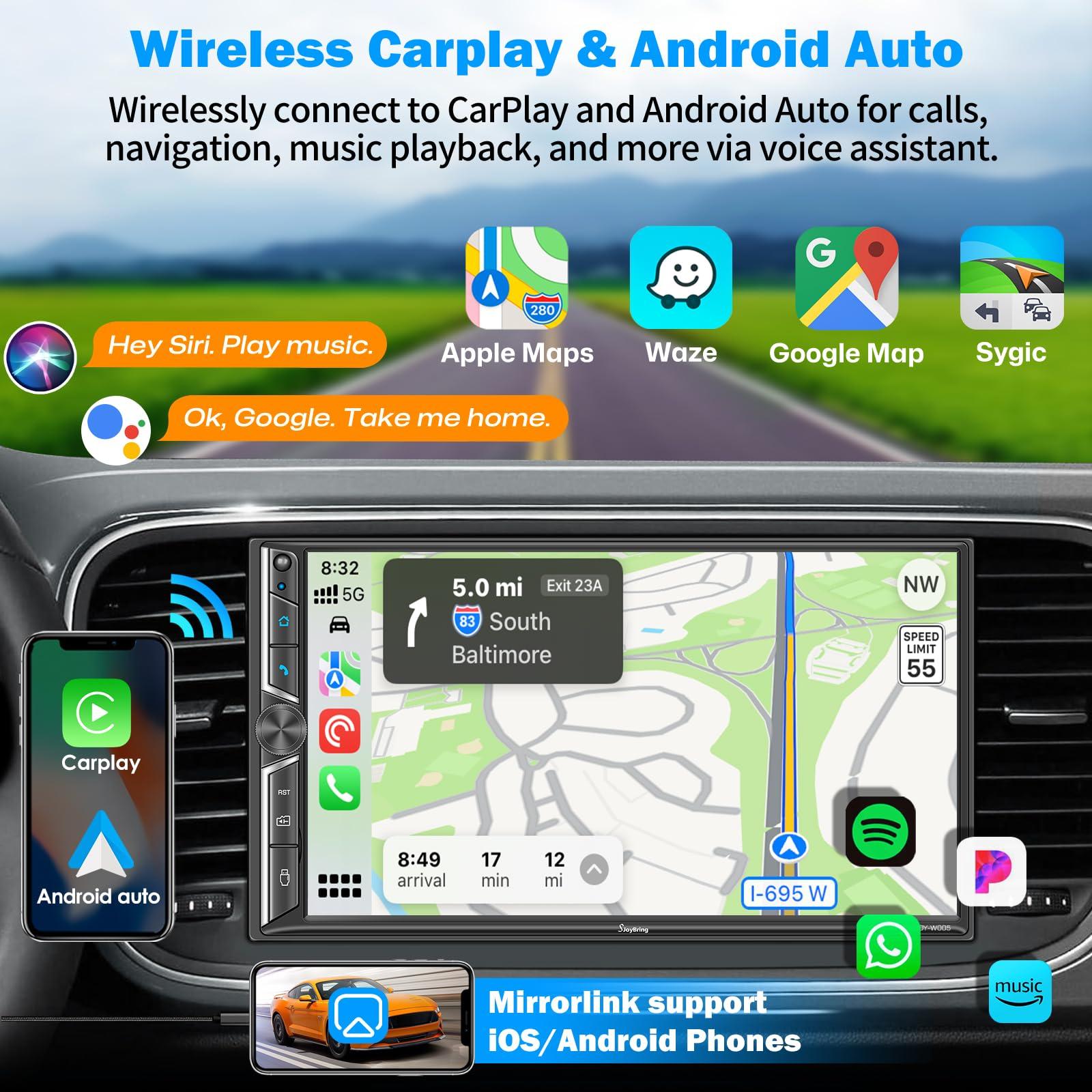 [Upgrade Wireless] 7" Double Din Car Radio with Wireless Apple CarPlay and Android Auto, Bluetooth 5.3 Car Play, 240W 4.2-Channel Audio Output, Mirror Link, Backup Camera, AM/FM Car Stereo - Image 2