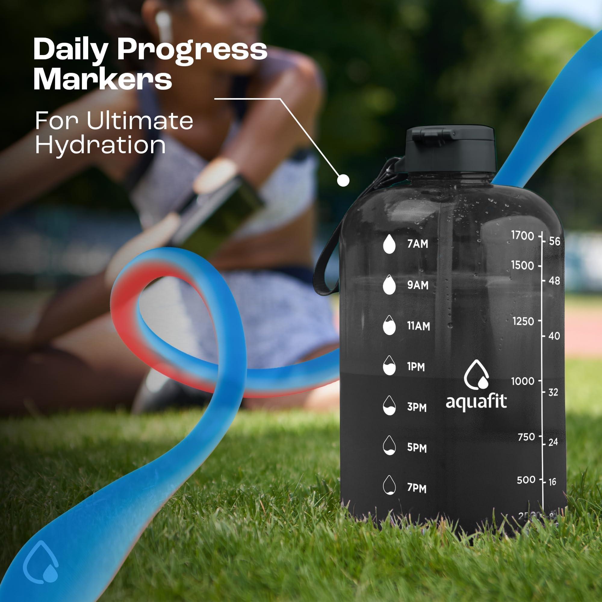 AQUAFIT 64 oz Water Bottle with Time Marker - Straw & Chug Lid - BPA Free Half Gallon Water Bottle, Big Water Bottle with Straw, Gym Water Bottle with Handle, Gallon Water Jug (Gray, 64 Ounces) - Image 2