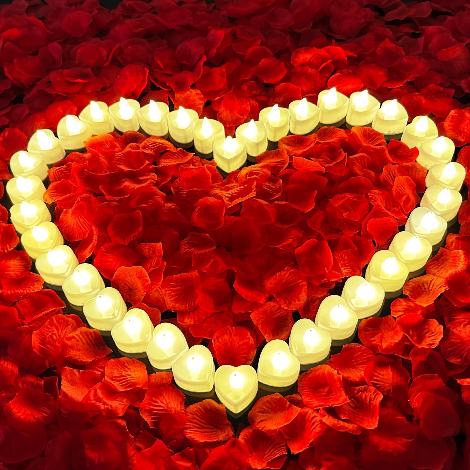 3000Pcs Red Rose Petals with 36Pcs LED Tea Lights Candles, Romantic Gifts for Her - Image 1
