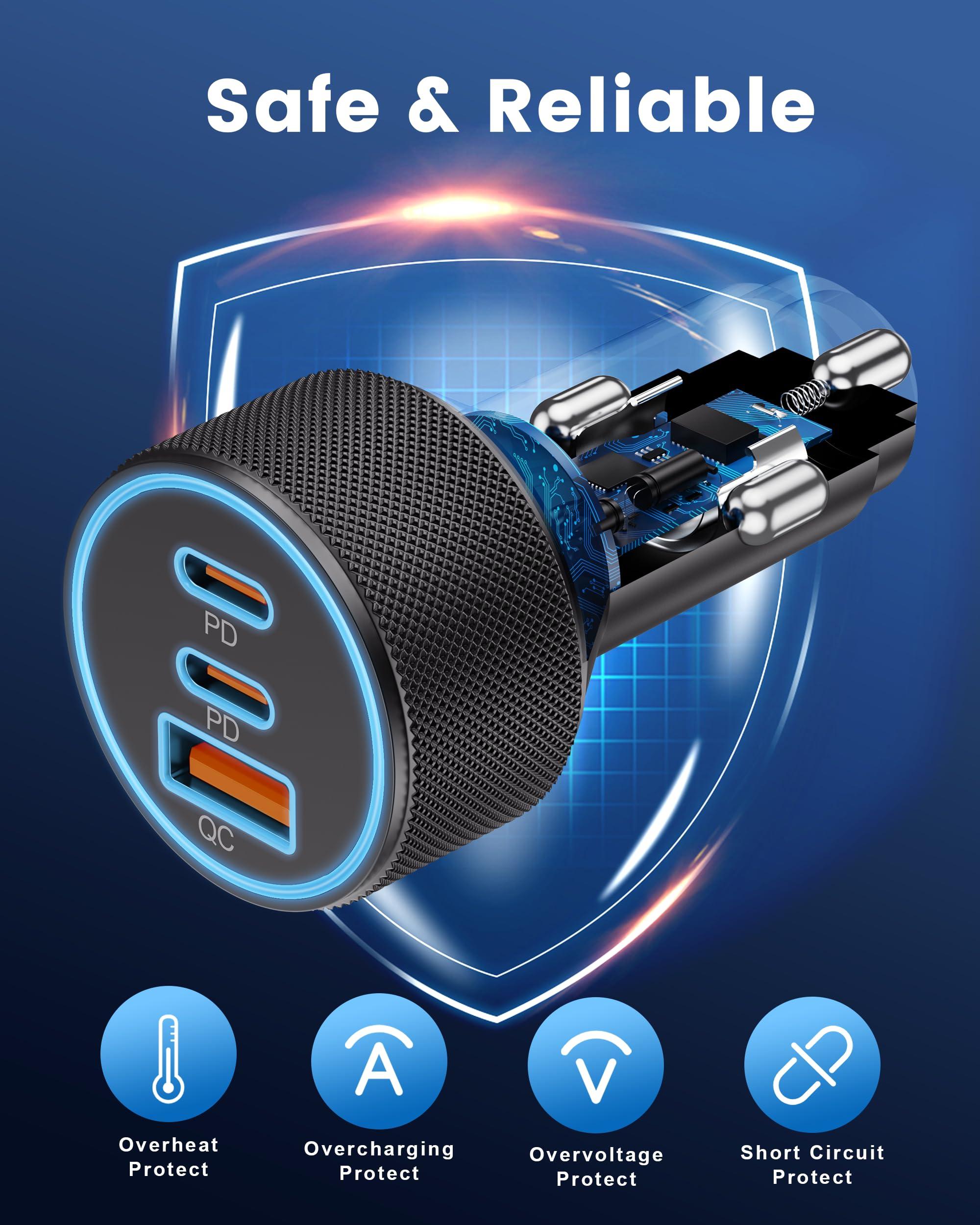 USB C Car Charger, 3-Port 67W Dual USB-C & USB-A Car Power Adapter PD/QC Fast Charging Cigarette Lighter for iPhone 16/15/14/13/12/11/Pro Max, iPad, Samsung Galaxy S25 S24/S23/S22/S21, Pixel, Android - Image 4
