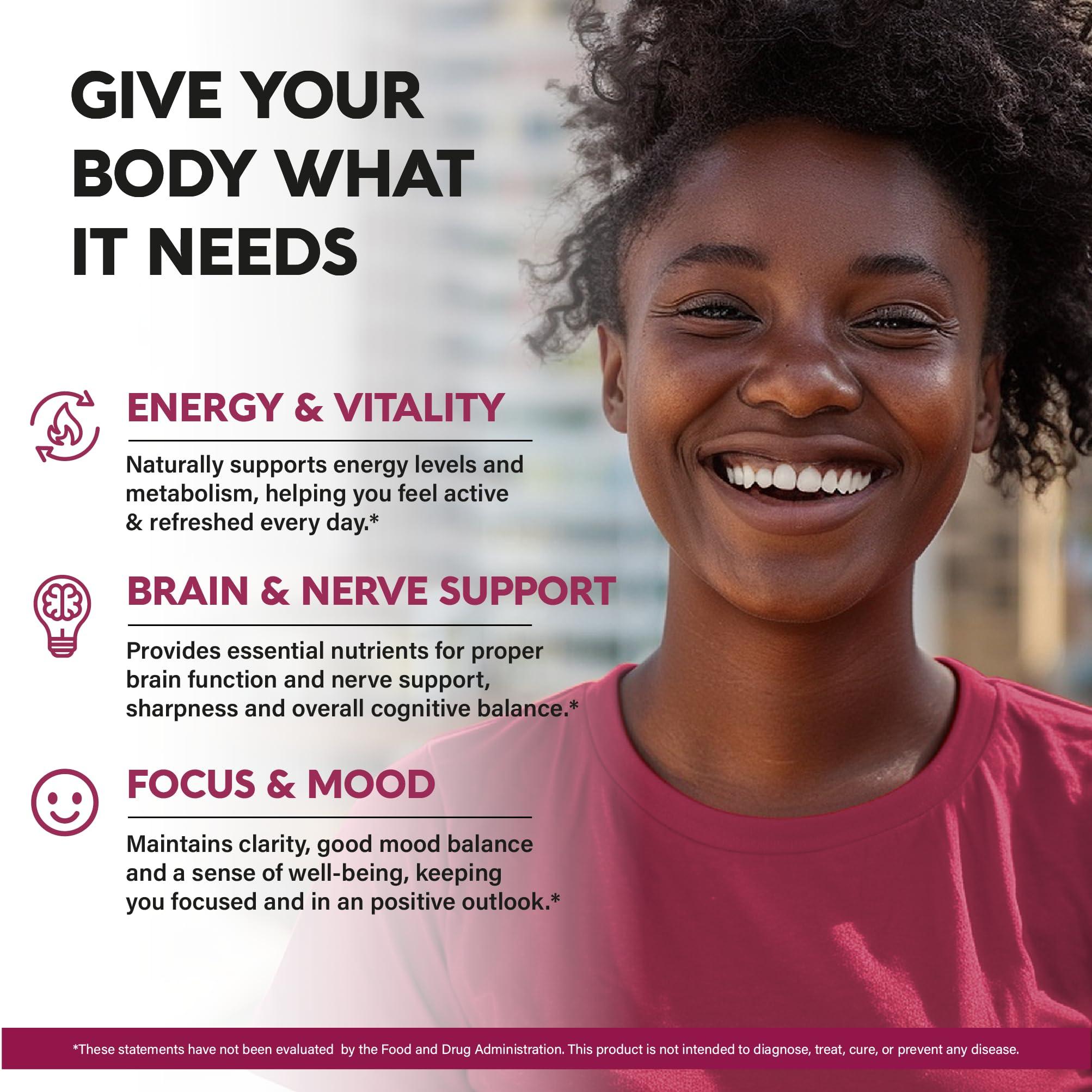 Vitamin B Complex for Men & Women - Made in USA - B-Complex: B1, B2, B3, B5, B6, B7, B8, B9, B12 with Vitamin C, Choline, Inositol - Energy, Brain & Heart Support Supplement, 120 Vegan Capsules - Image 3