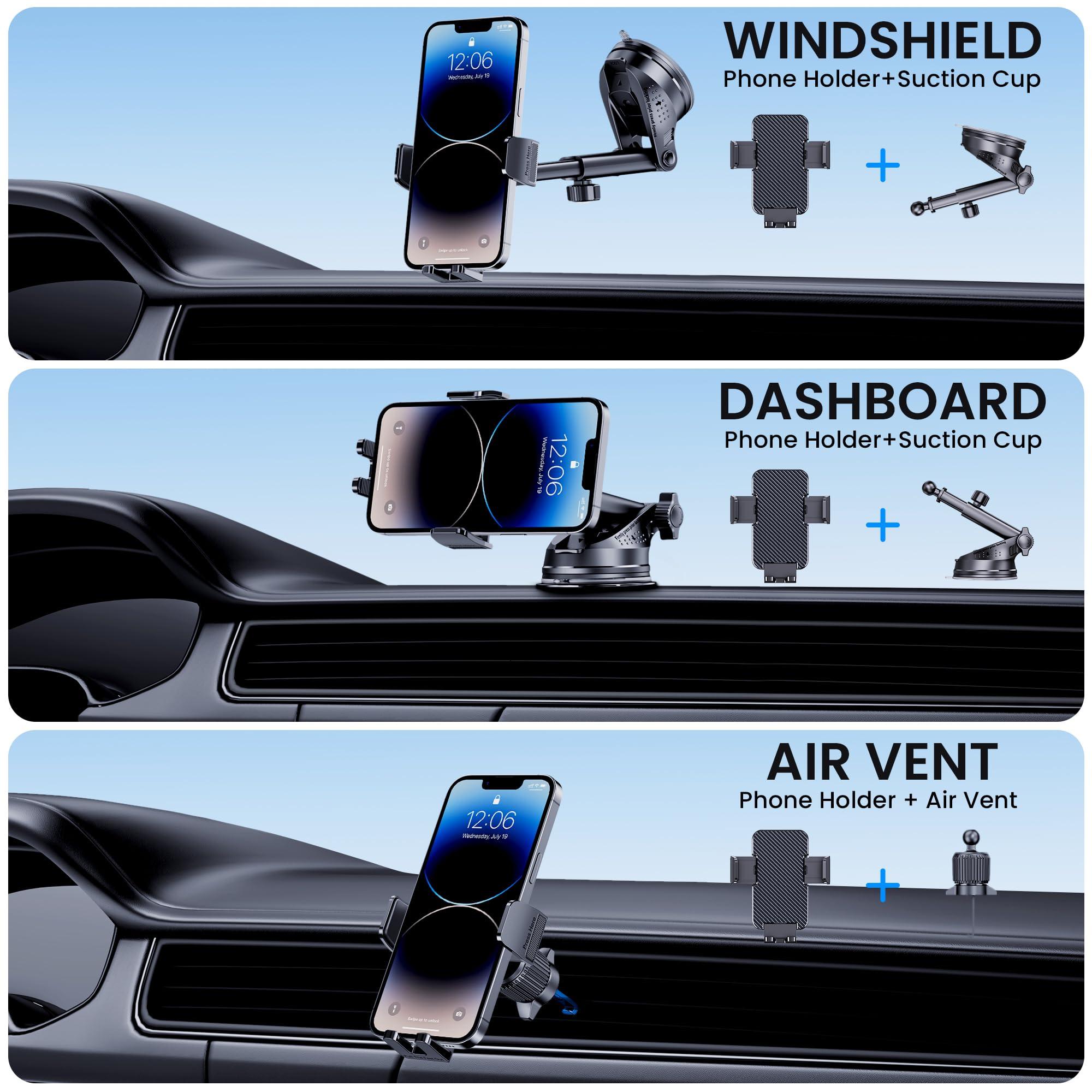 BIVGAZA Phone Holder Car [Military-Grade Suction] Universal Car Phone Holder [Thick Case Friendly] Automobile Accessories Dashboard Air Vent Windshield Phone Mount Fit for iPhone Android Smartphones - Image 2