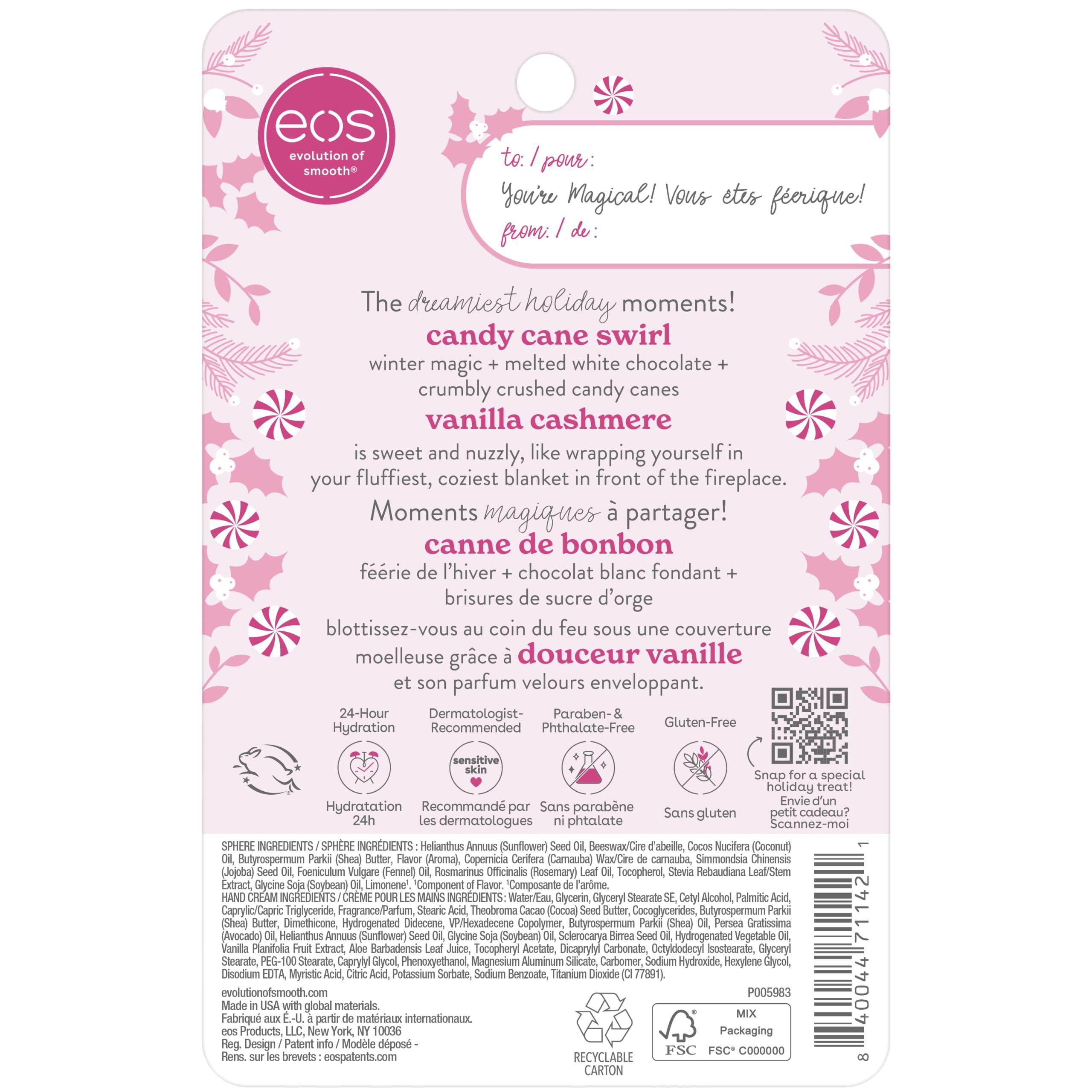 EOS Limited Edition Holiday Collection- Candy Cane Swirl Lip Balm & Vanilla Cashmere Hand Cream, 24-Hour Hydration, 2-Pack, Clear - Image 10