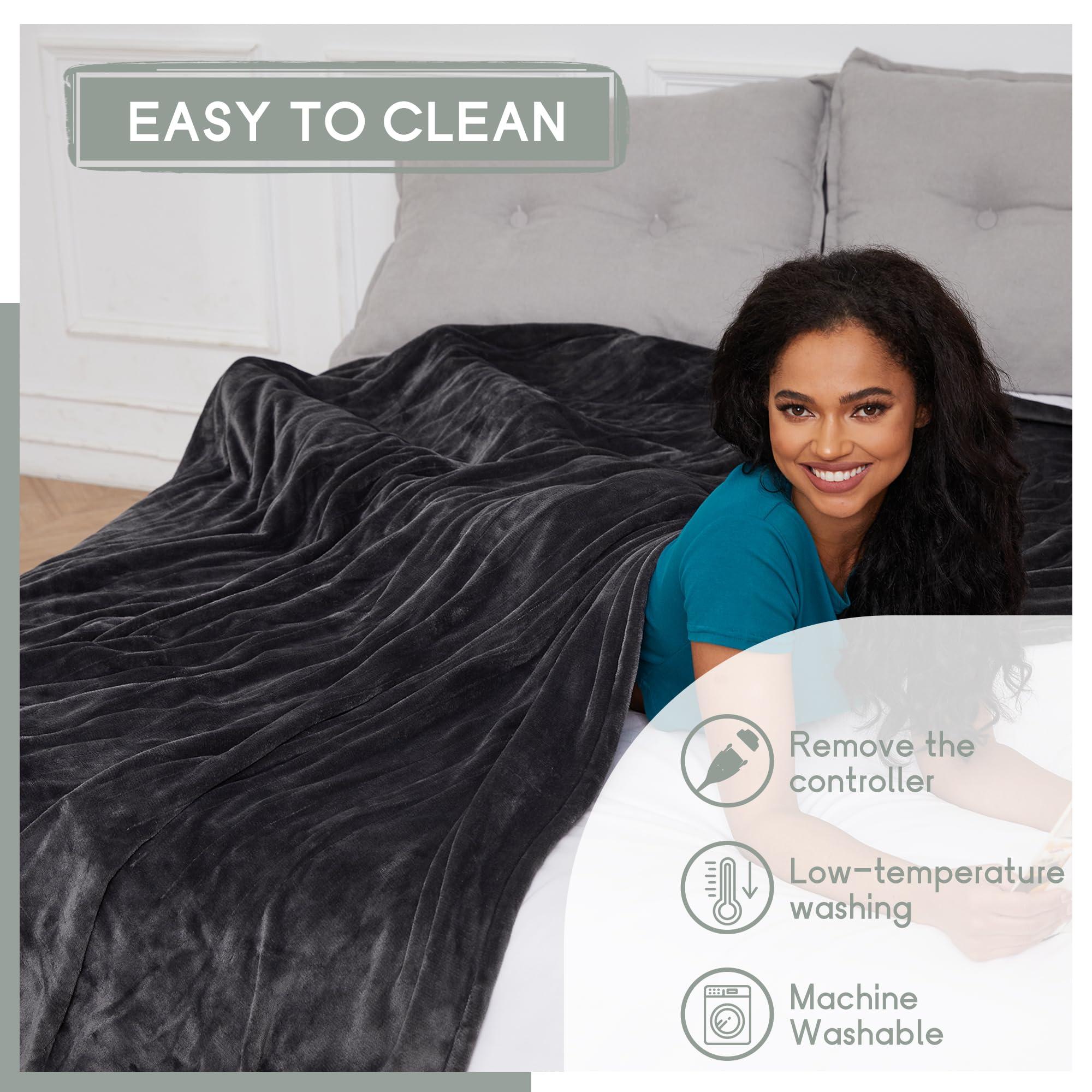Minervada Heated Blanket Electric Blanket Full Size 72''x84'', Soft Flannel Heating Blanket with 10 Hour Auto Off - 5 Heat Settings - Machine Washable - Dark Grey - Image 5