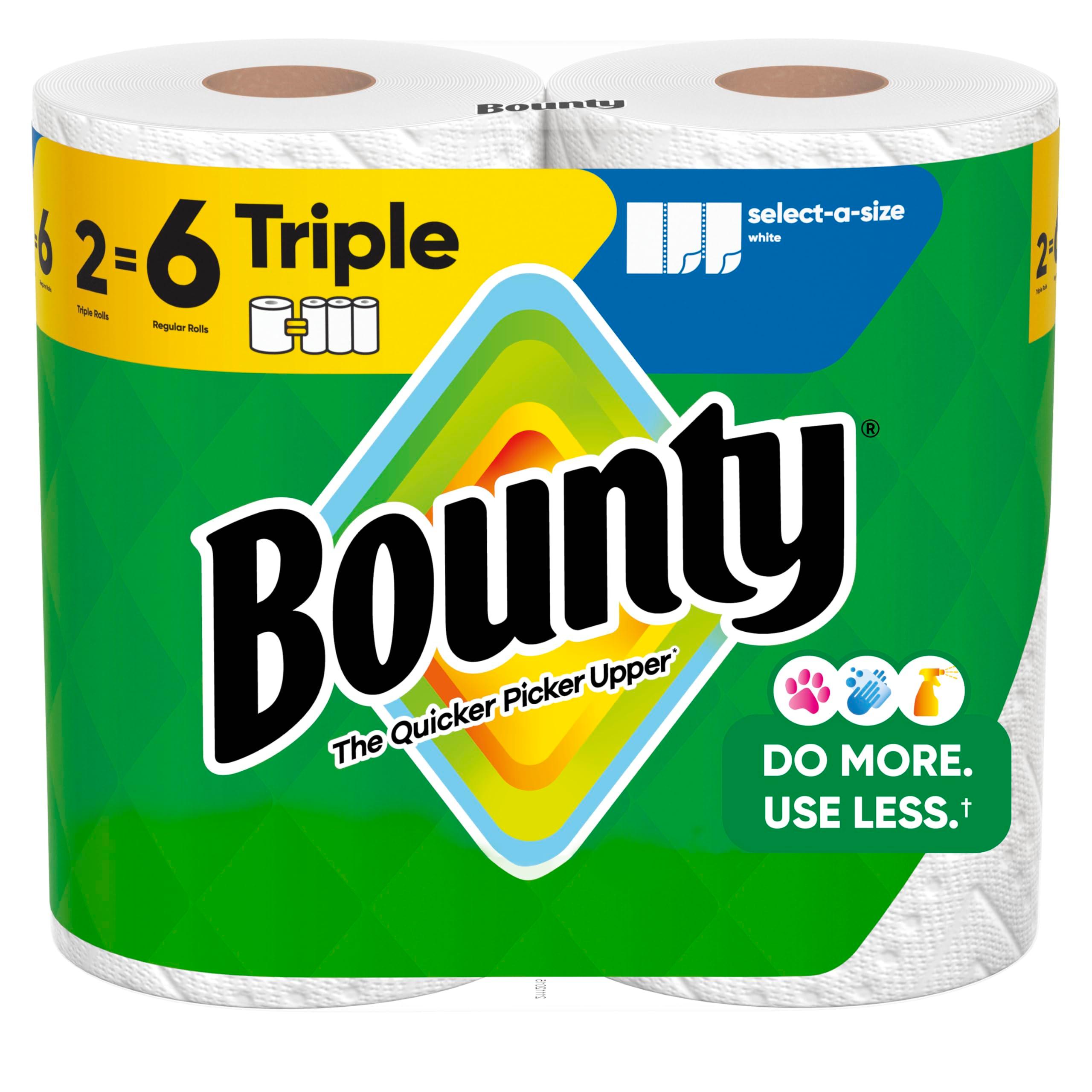 Bounty Select-A-Size Paper Towels, White, 2 Triple Rolls = 6 Regular Rolls