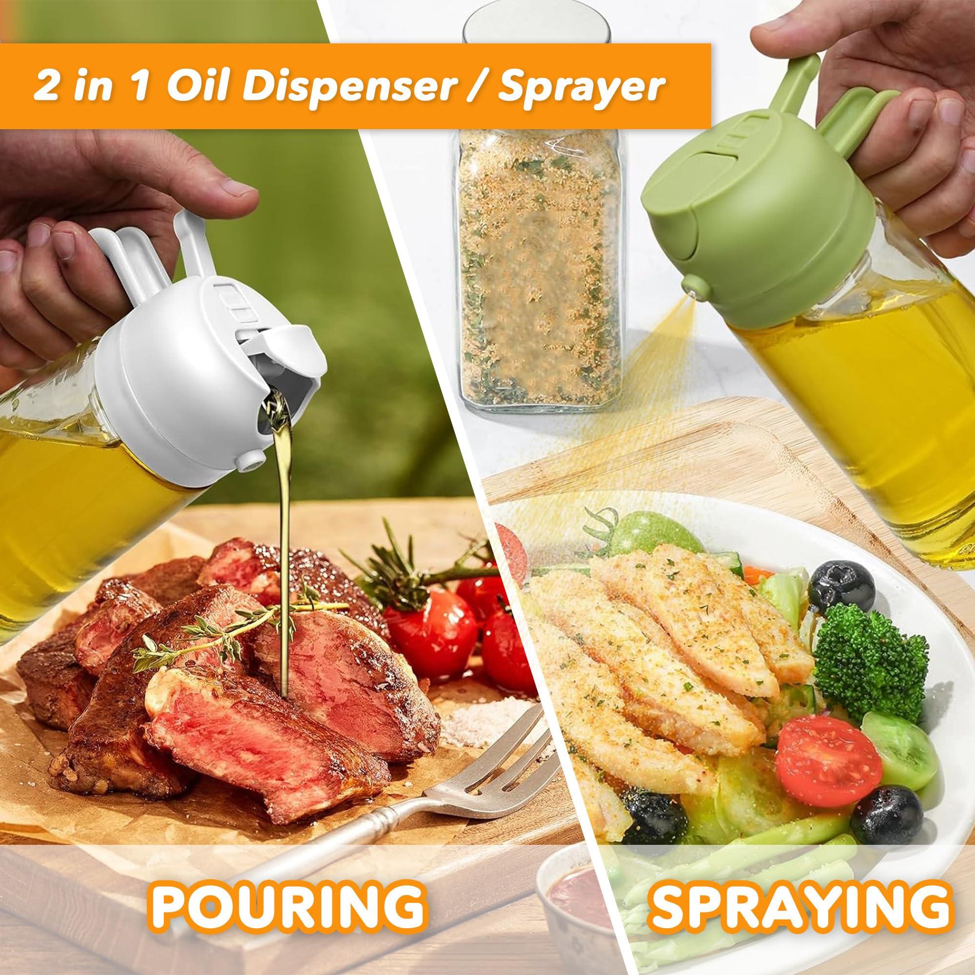 Oil Dispenser & Sprayer - 2 in 1 Glass Spray Bottle, 16oz/470ml for Air Fryer, Salad, Frying, BBQ (Green) - Image 3