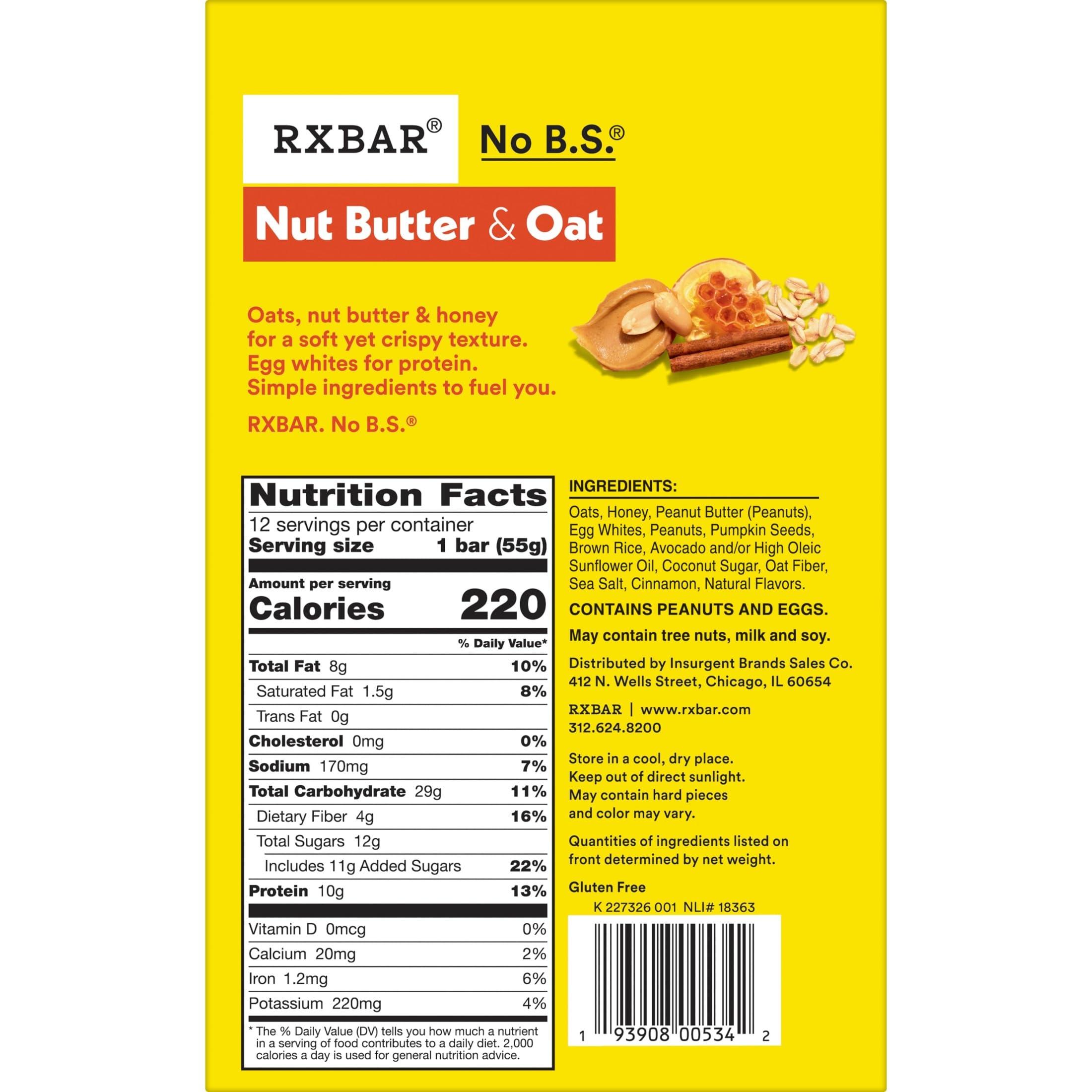RXBAR Nut Butter and Oat Protein Bars, Protein Snacks, Snack Bars, Honey Cinnamon Peanut Butter, 23.2oz Box (12 Bars) - Image 3