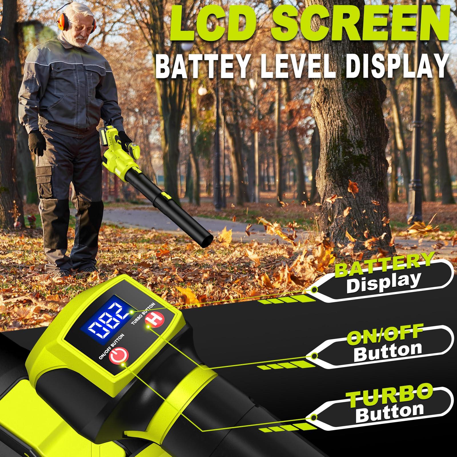 Cordless Leaf Blower, 550CFM (160MPH) Brushless Turbo Blower, 24V High Power Battery Powered Leaf Blowers with 2x4.0Ah Battery & Charger, Electric Blowers Variable Speeds for Lawn&Garden (RyobiGreen) - Image 4