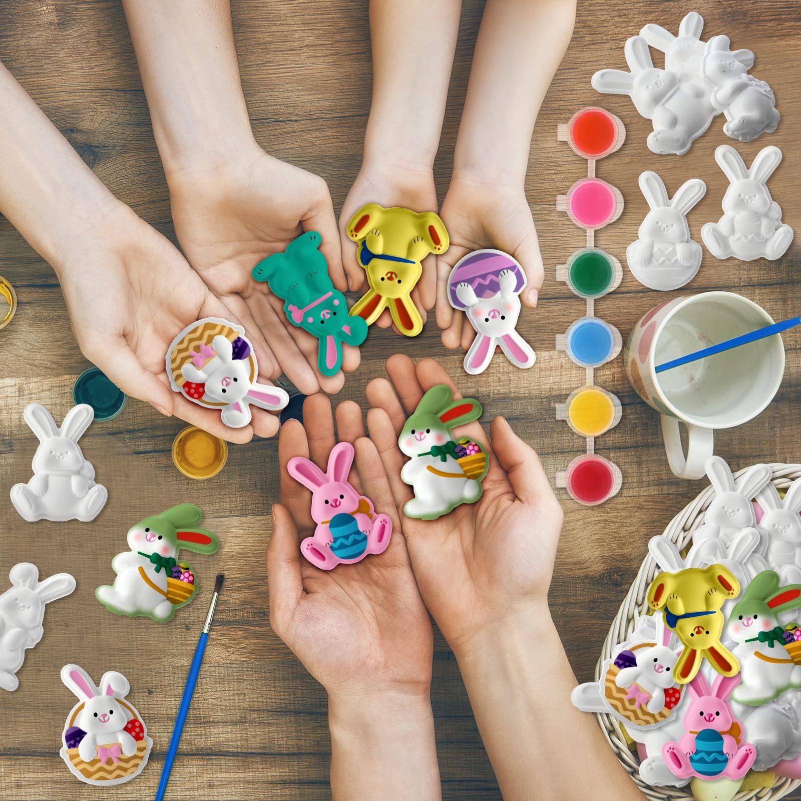 Foilswirl 24 Set Easter Bunny DIY Painting Kit Ceramic to Paint Your Own Bunny Statues Unpainted Plaster Figurines with Brushes Acrylic Bags Arts and Crafts Kits Party Favor for Adults - Image 6