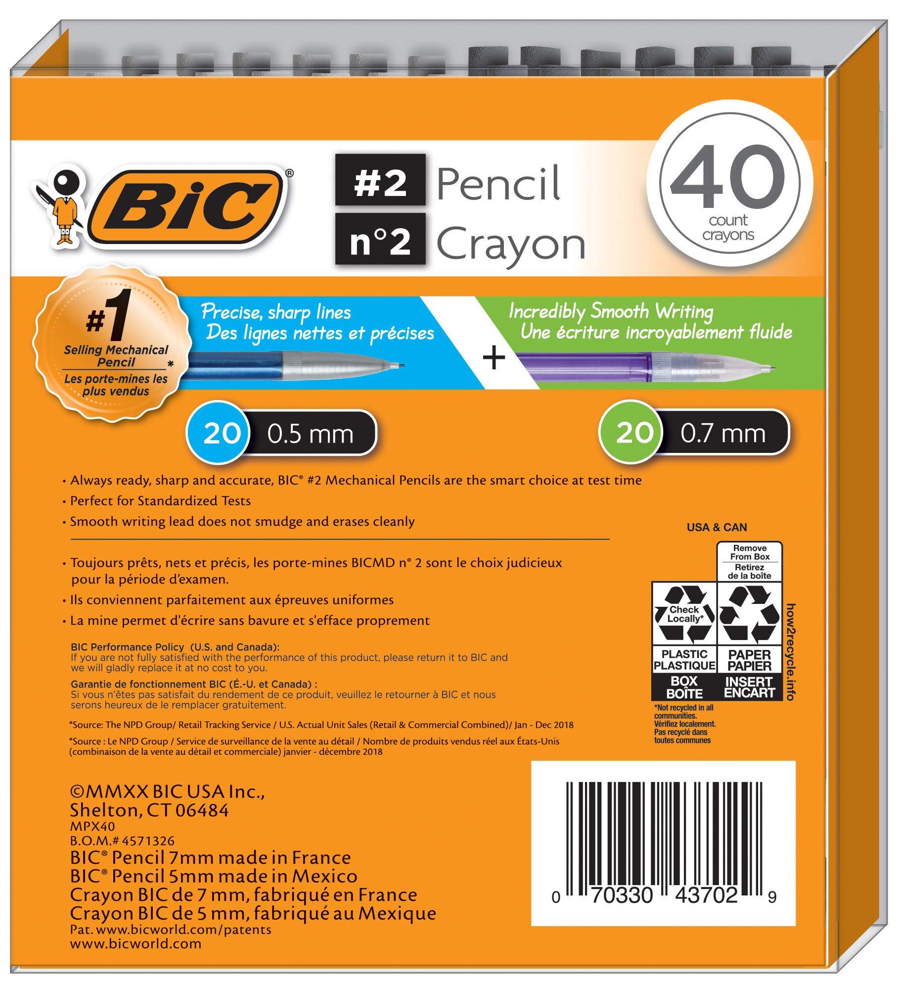 Bic Mechanical Pencil #2 EXTRA SMOOTH, 40 Pack Of Twenty 0.5mm, and Twenty 0.7 mm - Assorted Colored Barrels - Variety Pack of Bic Lead Pencils - Image 2