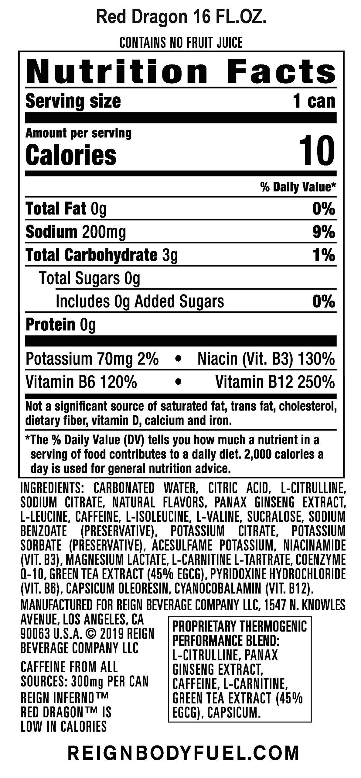 Reign Inferno Red Dragon, Thermogenic Fuel, Fitness and Performance Drink, 16 Fl Oz (Pack of 12) - Image 2