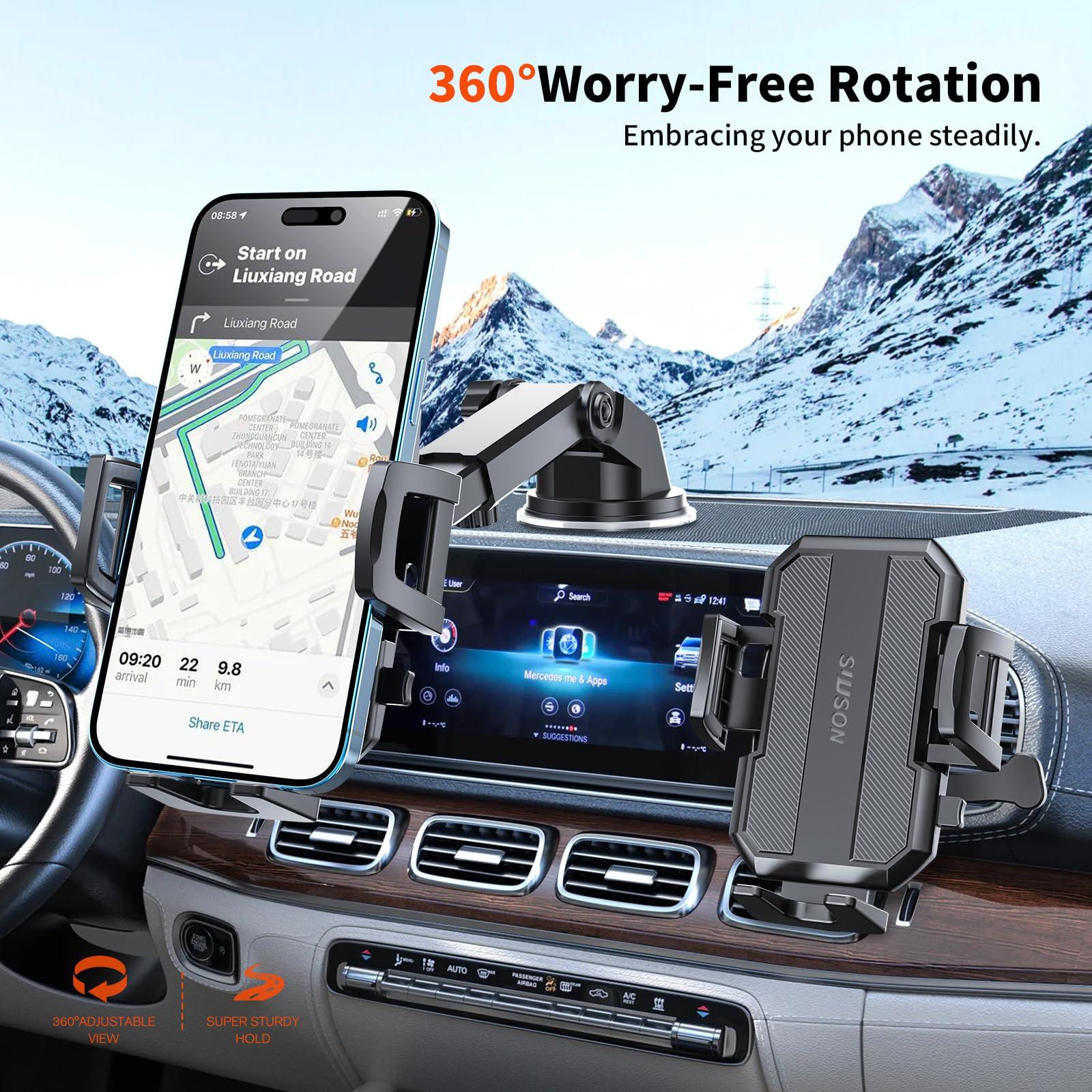 SUUSON Upgraded 3-in-1 Car Phone Holder Mount [Powerful Suction] Phone Mount for Car Dashboard Air Vent Windshield,for All iPhone Android Phone (Black) - Image 7