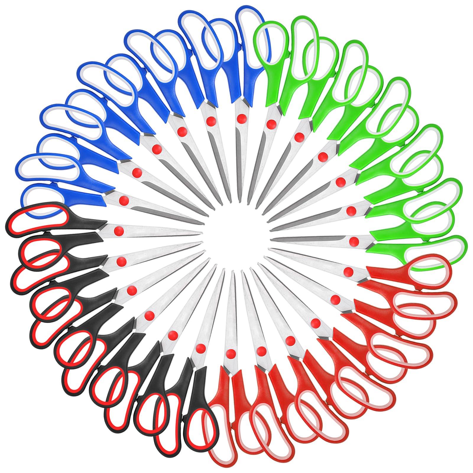 Scissors Bulk 24-Pack, 8" Multipurpose Scissors, Soft Comfort-Grip Handles Stainless Steel Sharp Shears for School Office Home, High/Middle School Classroom Scissors, Sewing DIY Craft Supplies