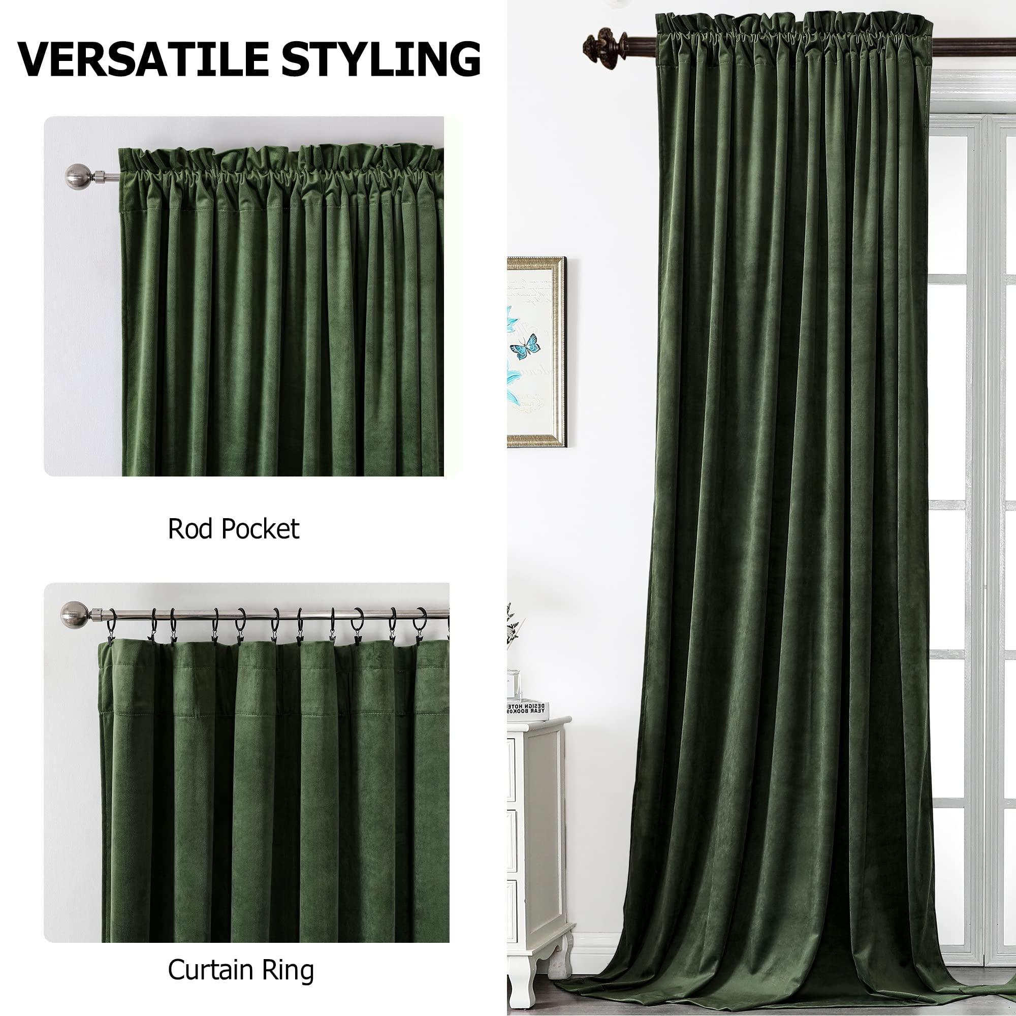 Benedeco Green Velvet Curtains for Bedroom Window, Super Soft Luxury Drapes, Room Darkening Thermal Insulated Rod Pocket Curtain for Living Room, W52 by L84 inches, 2 Panels - Image 5