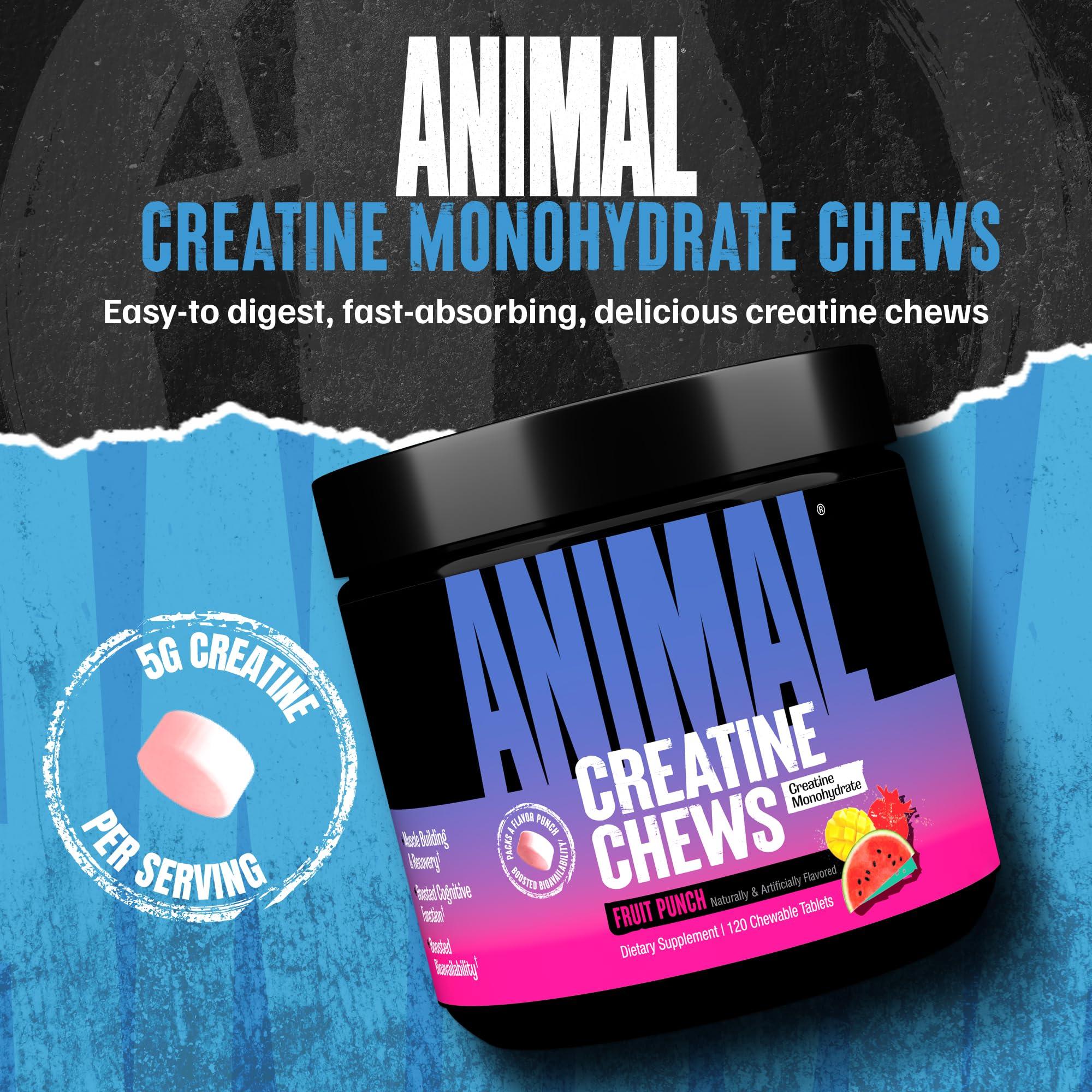 Animal Creatine Chews Tablets - Enhanced Creatine Monohydrate with AstraGin to Improve Absorption, Sea Salt for Added Pumps, Delicious and Convenient Chewable Tablets - Fruit Punch - Image 2