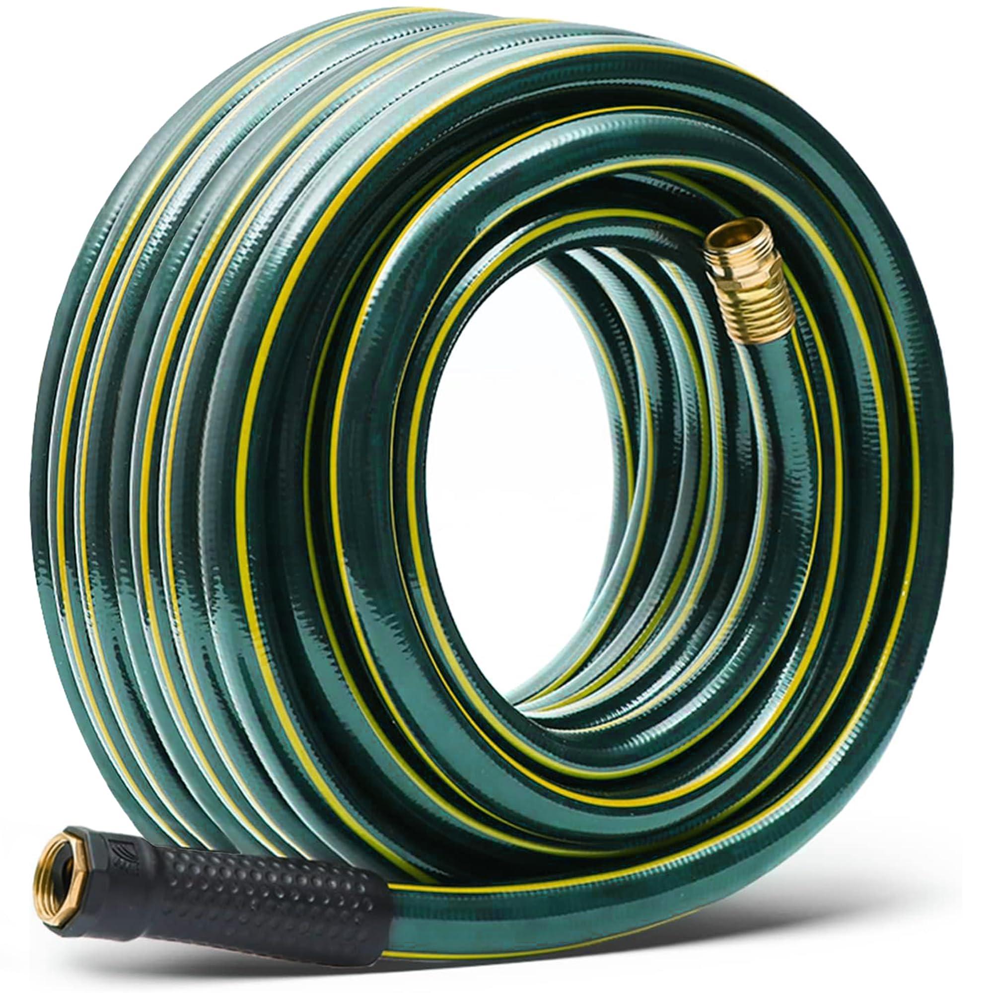 Solution4Patio Long Green Garden Hose 3/4 in. x 50 ft. -Kink Free, No Leaking, Male/Female Fittings -Heavy Duty Durable Flexible Lightweight Water Pipe -Brass Aluminum Ends for Household & Commercial