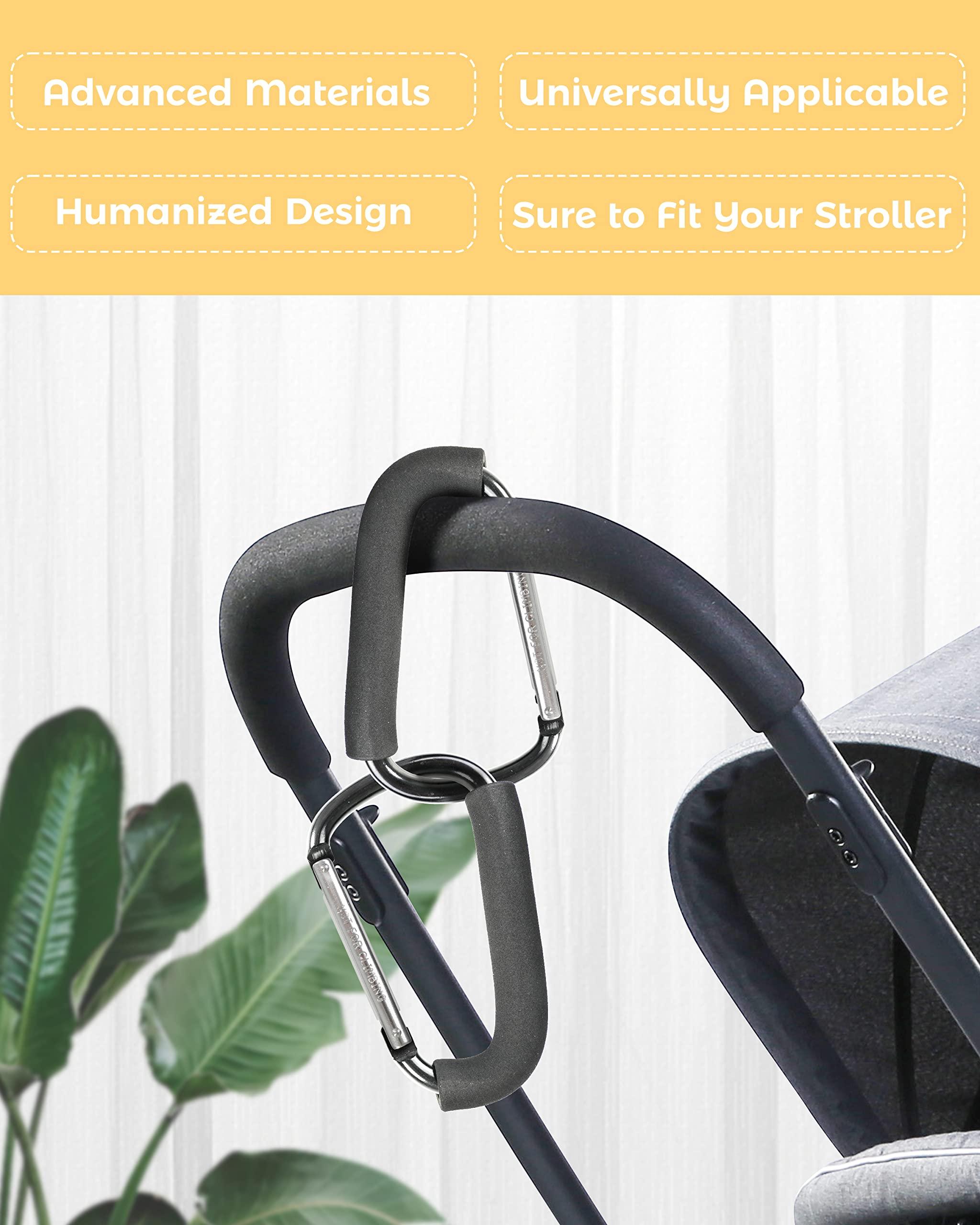 Stroller Hooks, 6.3" Large Stroller Clip, 2 Pack Stroller Hooks for Hanging Bags and Shopping, Stroller Accessories for Mommy, Large Carabiner - Image 2