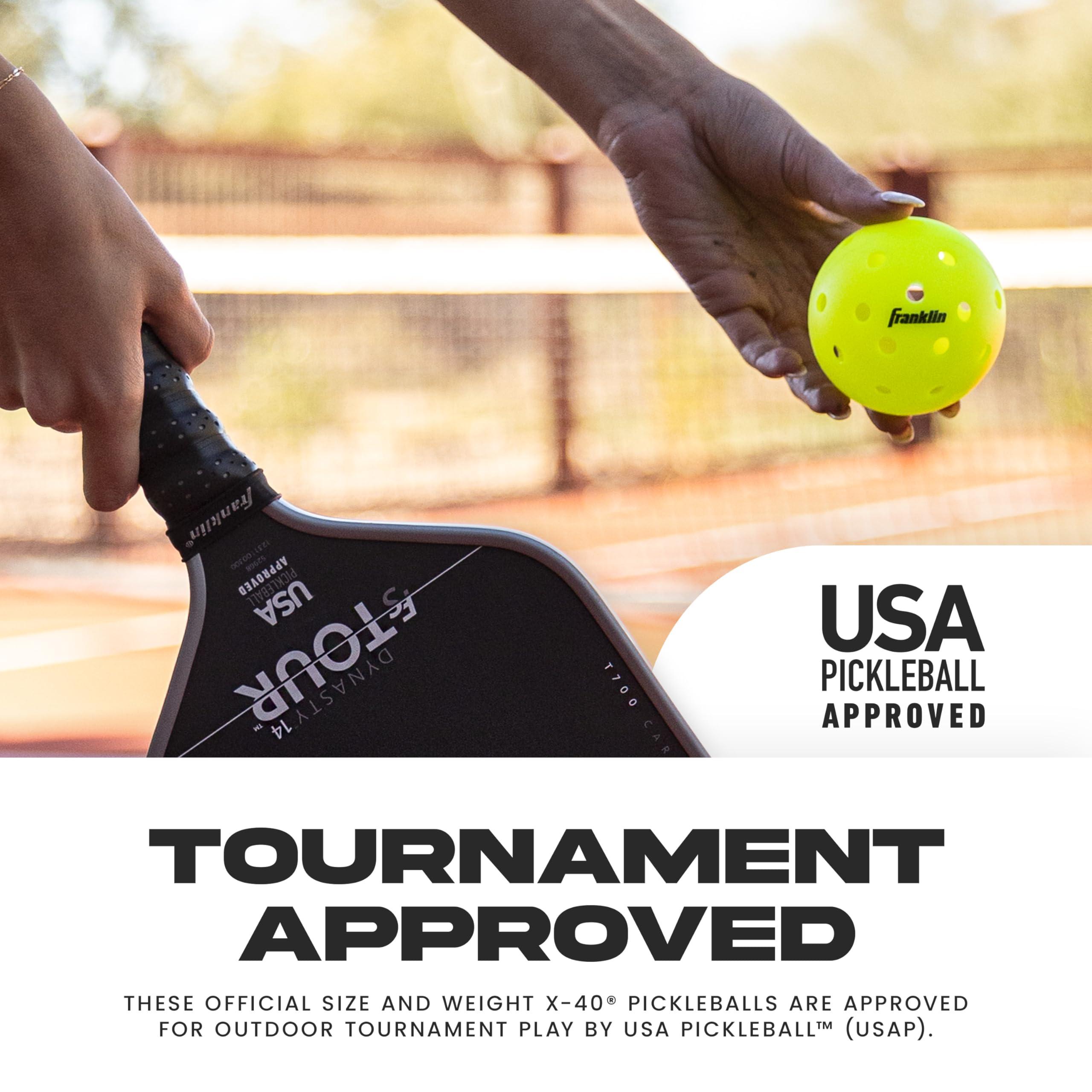 Franklin Sports X-40 Outdoor Pickleballs - Official Ball of USA Pickleball, APP Tour + Pickleball US Open - 3 Packs, 12 Packs, 36 Pickleball Buckets, 50, 100 + 400 Bulk Packs of Regulation Pickleballs - Image 8