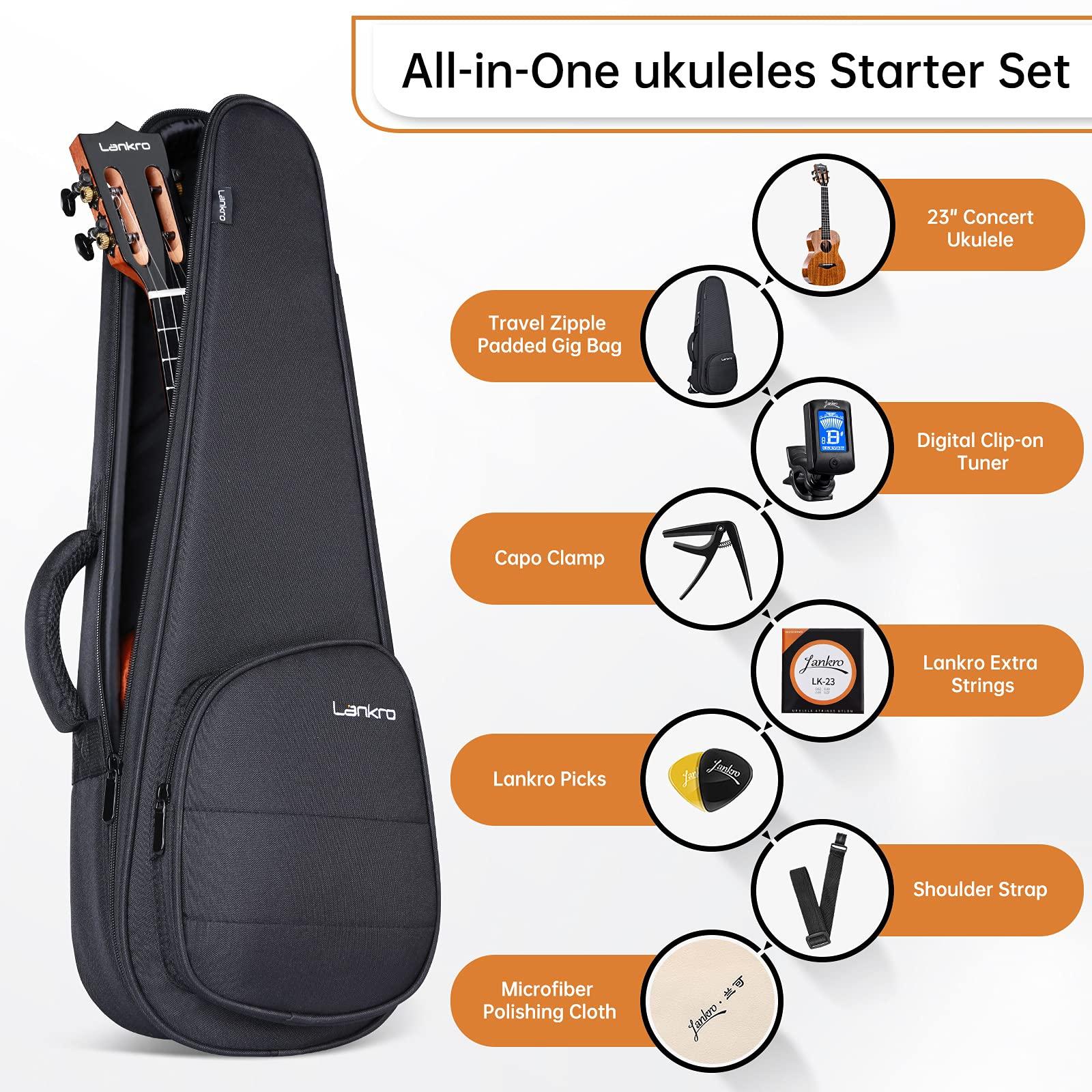 Lankro Concert Ukulele Solid Mahogany Ukelele 23 inch Beginners Starter Kit with Ukeleles Accessories for Adults Stringed Musical Instruments Hawaiian Ukalalee - Image 5