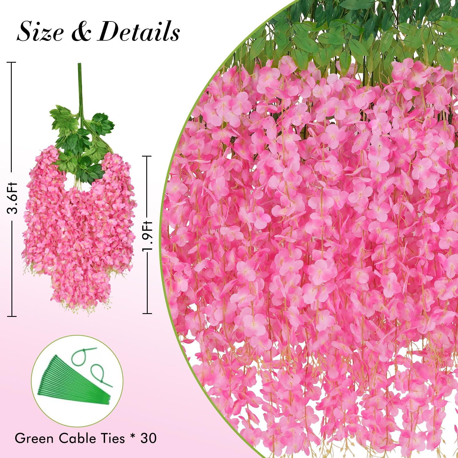 40 Pack Wisteria Hanging Flowers,Hanging Flowers,Fake Wisteria, Hanging Flowers for Decoration,Artificial Flowers,Vines for Bedroom, Wisteria for Wedding Decorations for Home Party(3.6 Ft/Pcs, Pink) - Image 3