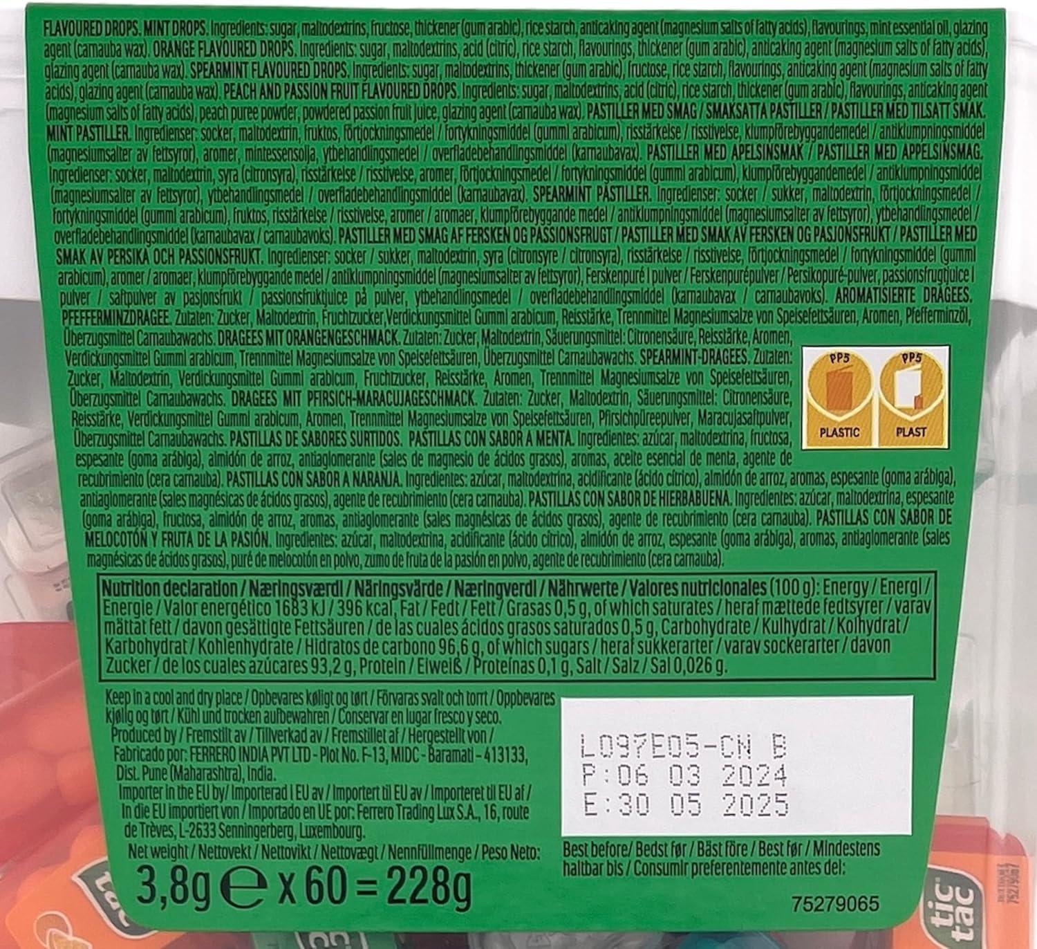 TIC TAC Box with 60 Mini Boxes (Mint, Orange, Spearmint, Peach and Passion fruit) 234g by Tic Tac - Image 3