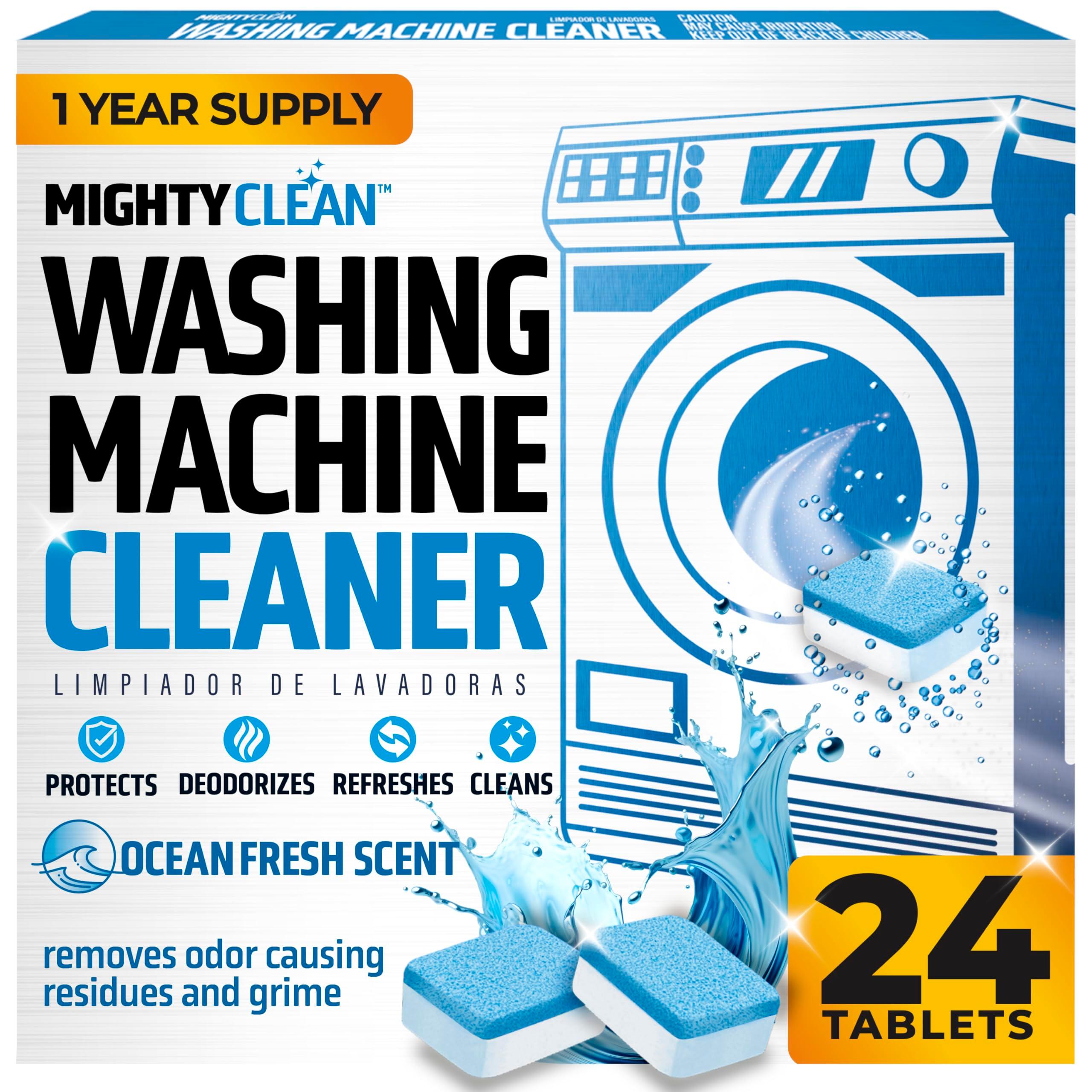 MIGHTY CLEAN Washing Machine Cleaner Tablets 24 Pack - 1 Year Supply, Septic Safe Washing Machine Cleaning Tablets, Washer Cleaner Tablet, Works with All Washers Including HE