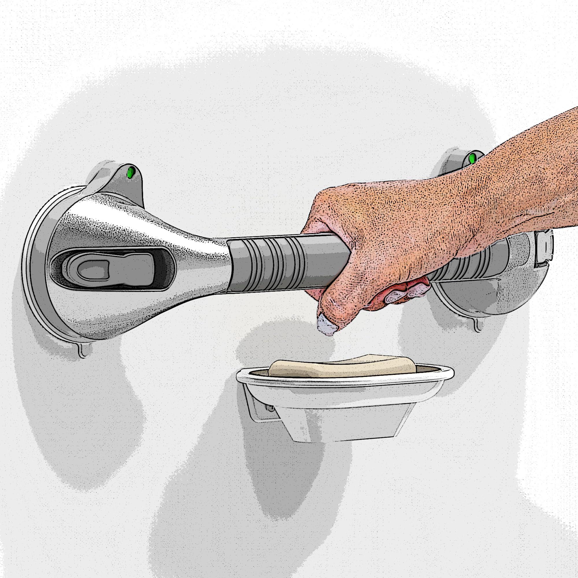 AquaChase 17“ Suction Shower Grab Bar with Indicators, Tool-Free Installation, Steady Handle for Balance Assist for Bathtub, Toilet, Bathroom, Dual Tone, Silver/Gray 2-Pack - Image 7