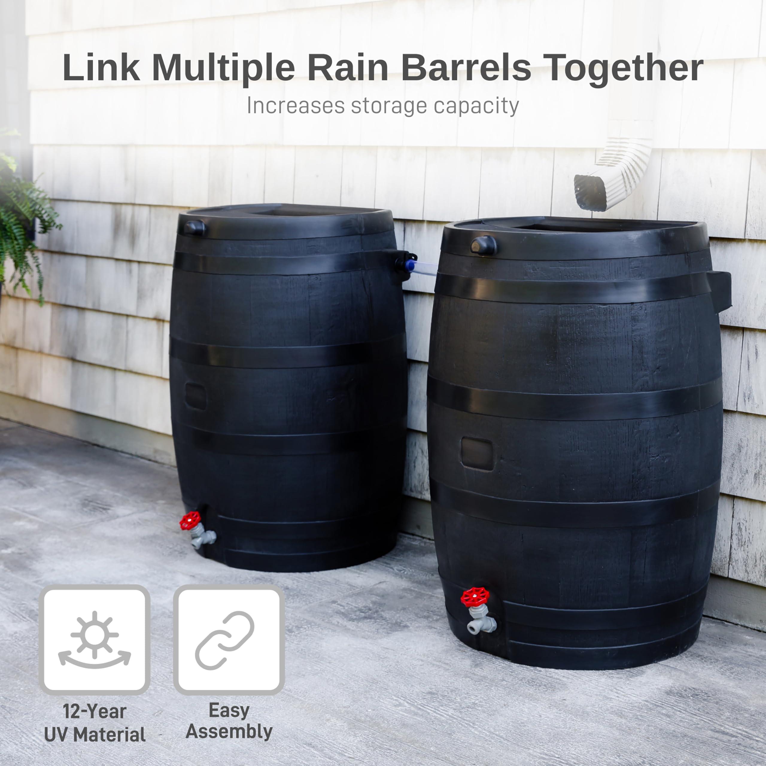 RTS Home Accents 50-Gallon ECO Rain Barrel Made with 100% Recycled Plastic, Flat Back Rain Water Collection Barrel, Soaker Hose Included, Black - Image 5
