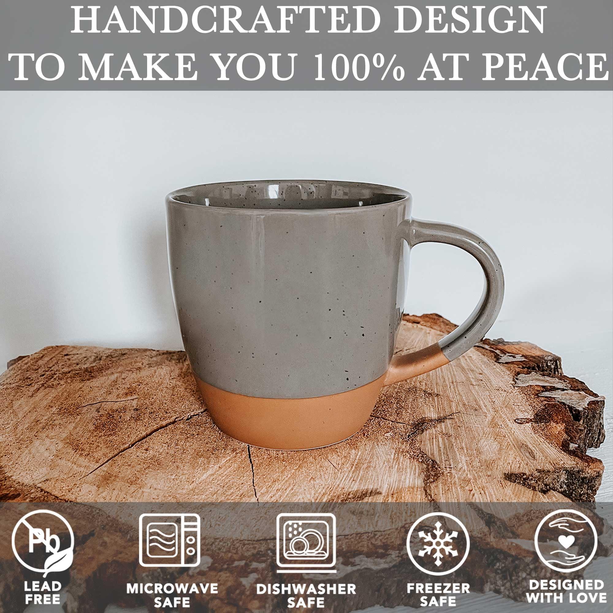 Mora Ceramic Large Latte Mug Set of 4, 16oz - Microwavable, Porcelain Coffee Cups With Big Handle - Modern, Boho, Unique Style For Any Kitchen. Microwave Safe Stoneware - Assorted Neutrals - Image 5