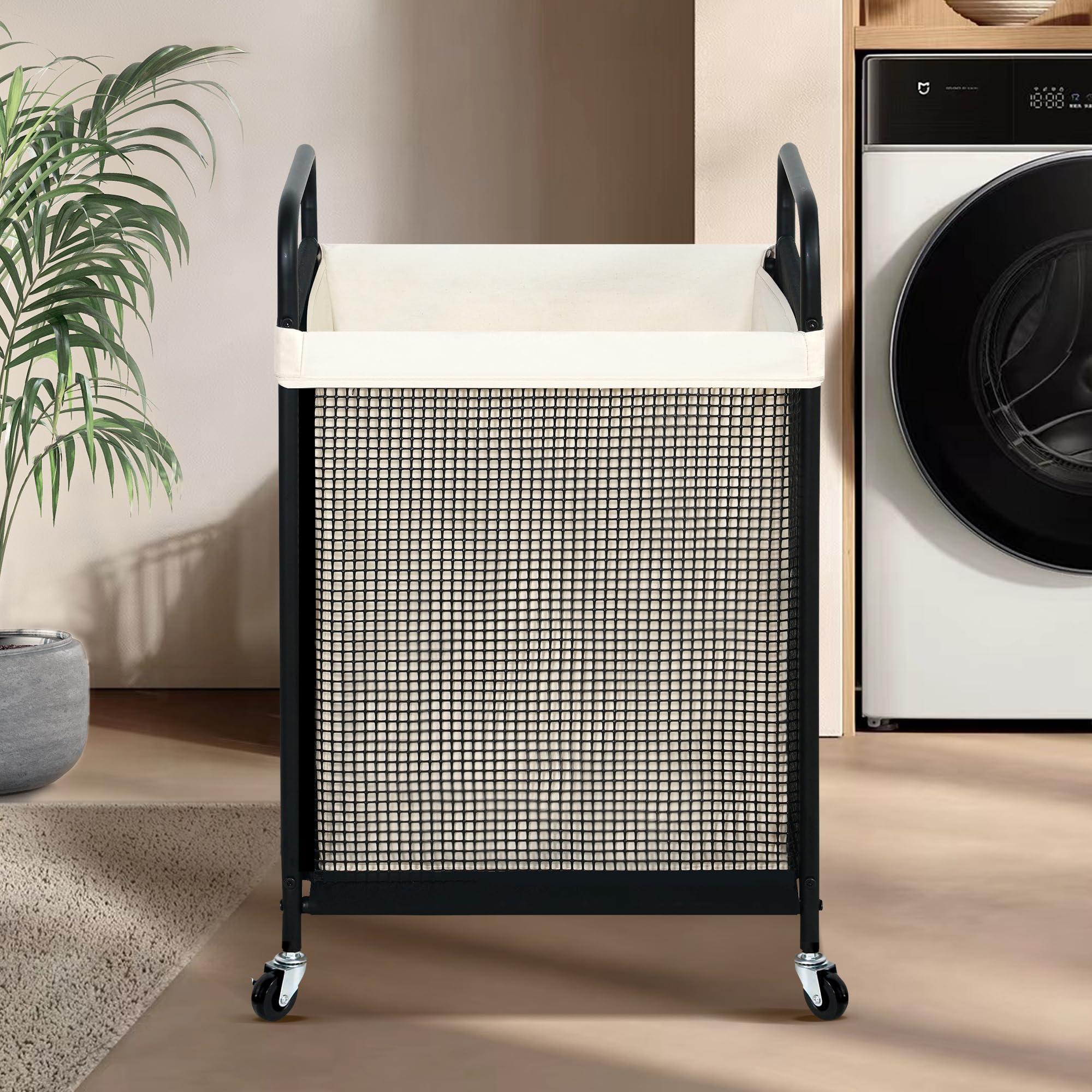 STO STO Laundry Hamper, 90L Rolling Laundry Sorter Cart with Removable and Washable Liner Bag, Rolling Clothes Hamper with Metal Handle for Laundry Room and Bedroom - Image 2