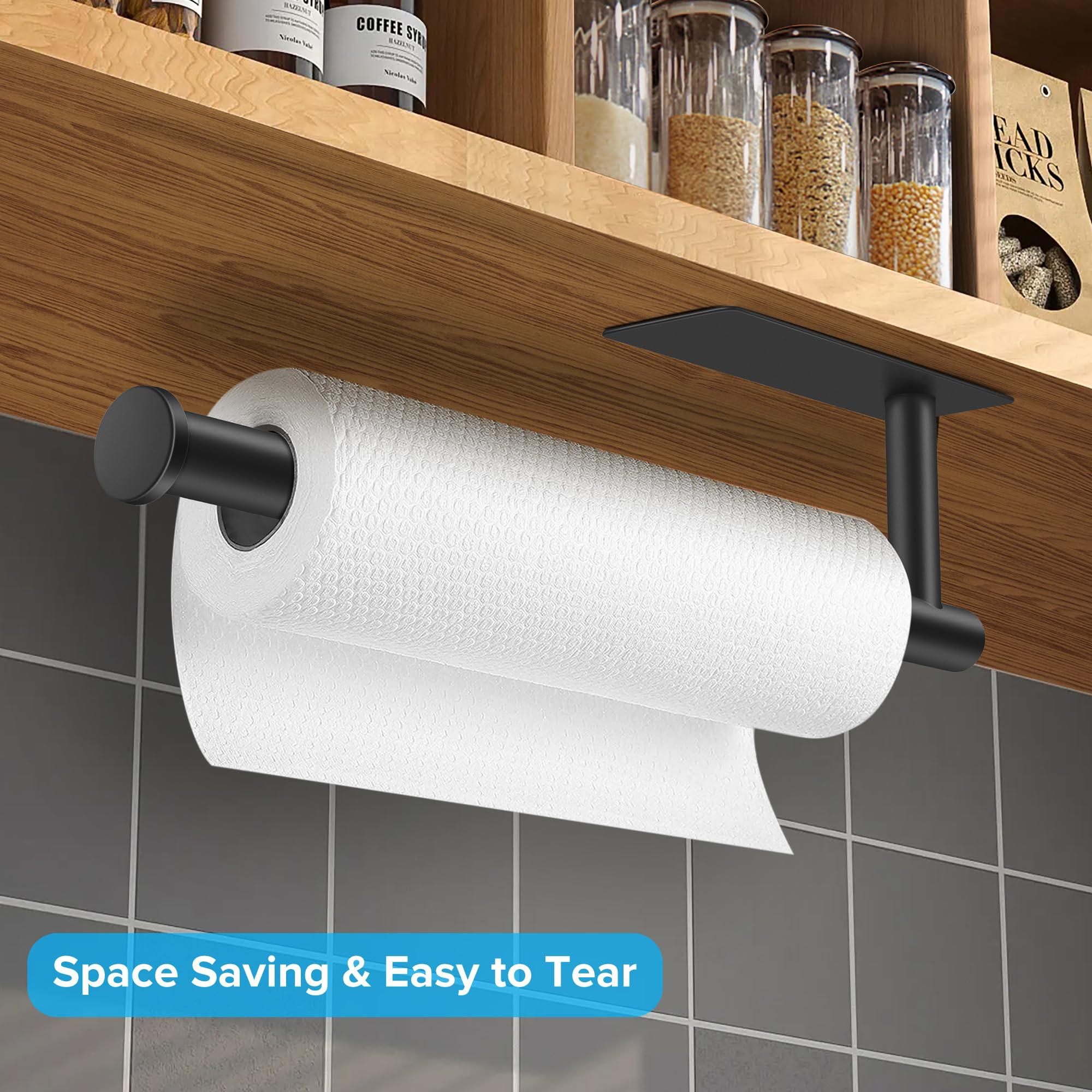 2nd Gen Paper Towel Holder Under Cabinet, [More Sturdy] Self Adhesive or Drilling Paper Towel Holder Wall Mount for Kitchen, RV, [Fit Mega Paper Towel Roll] SUS304 Stainless Steel(Pack of 1, Black) - Image 4