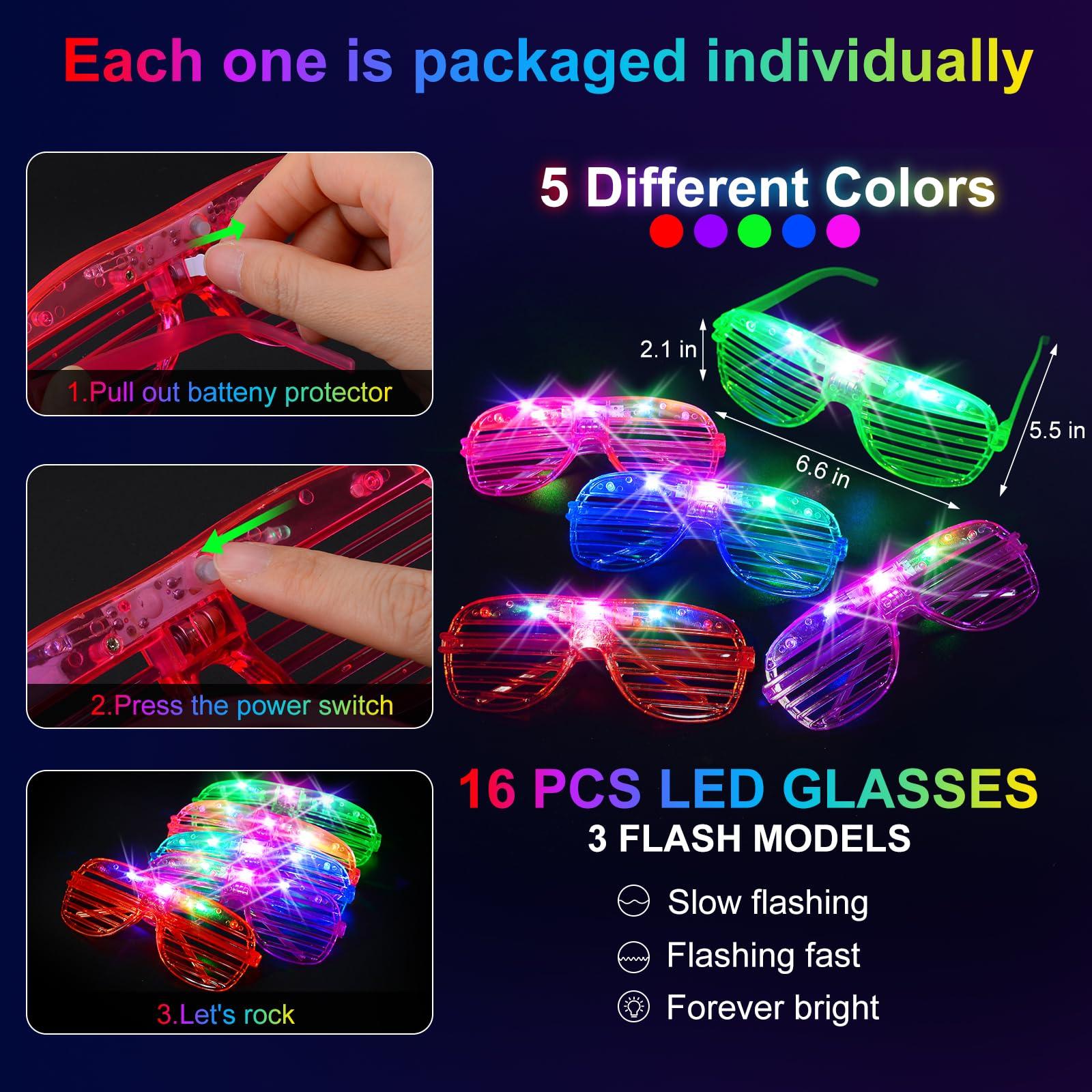 OLUPP 150 PCS Glow in the Dark Party Supplies, 16 Foam Sticks, 16 LED Glasses, 100 Glow Sticks and 18 Finger Lights for Neon Party, Wedding, Birthday, Concert, New Year, Carnivals, Raves - Image 5