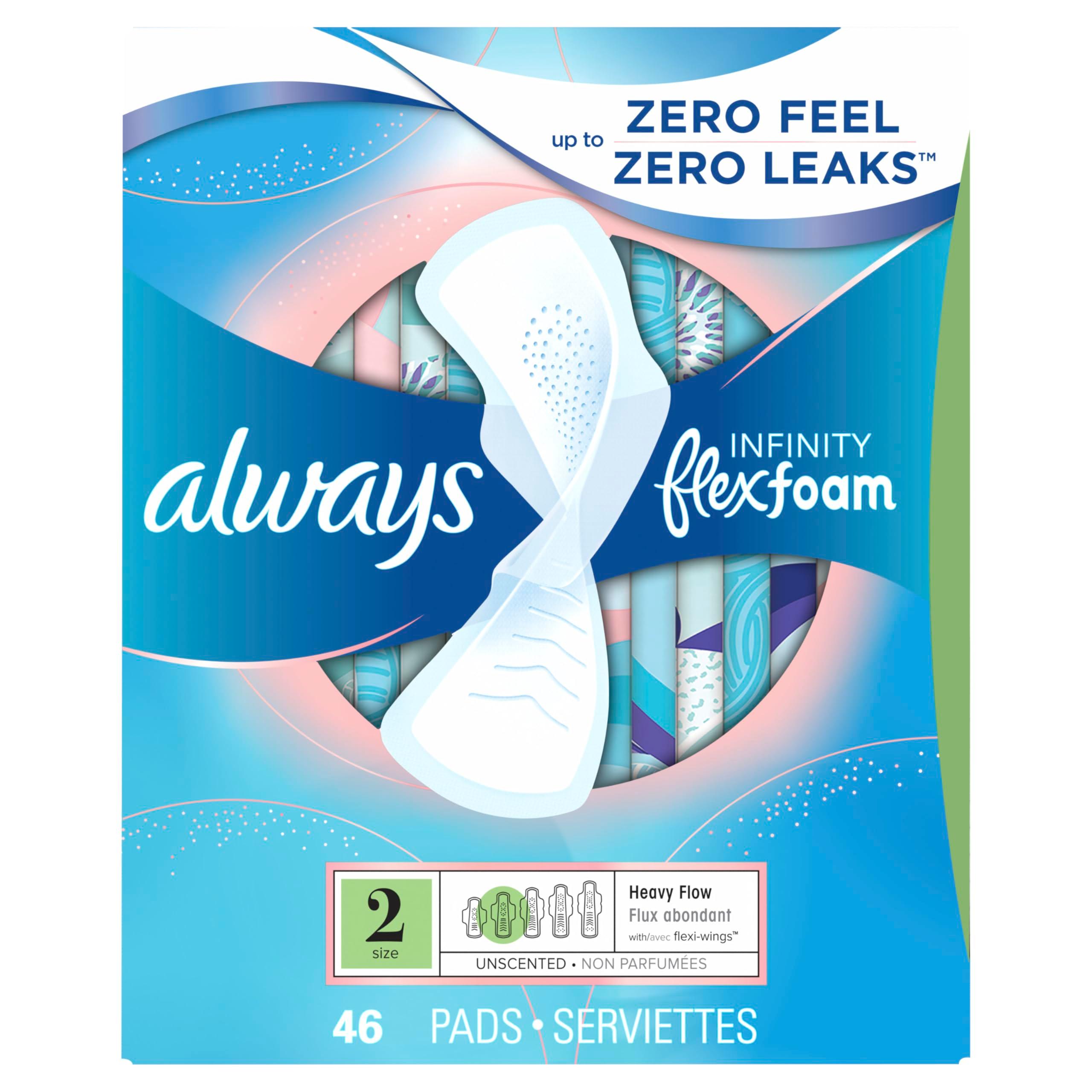 Always Infinity Feminine Pads for Women, Size 2 Regular, with wings, unscented, 46ct - Image 11