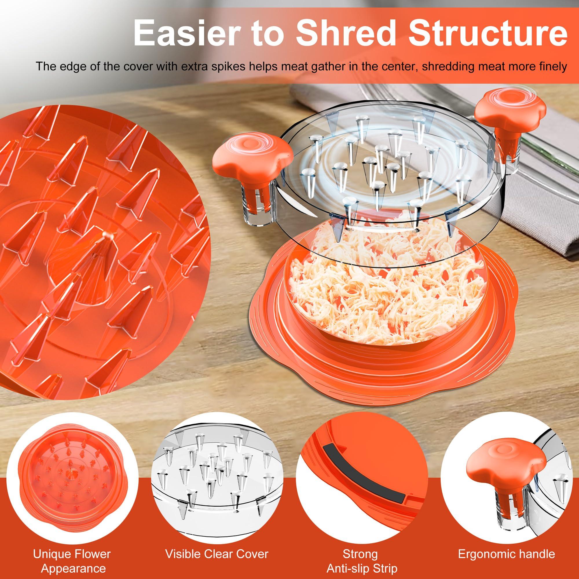 SURETIVIAN Chicken Shredder Large Chicken Breast Shredder Tool Twist with Brush&Fork, Visible Meat Shredder Machine, Anti-Slip Strip, Ergonomic Handle, BPA Free, Suitable for Pork Beef Chicken(Orange) - Image 3
